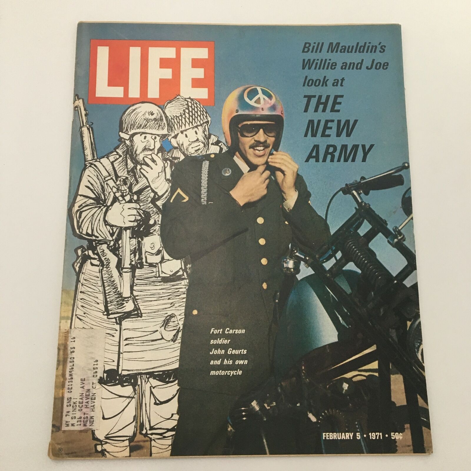 VTG Life Magazine February 5 1971 cover featuring Fort Carson soldier John Geurts, highlighting the theme 'The New Army', showcasing military life and cultural reflections of the 1970s.