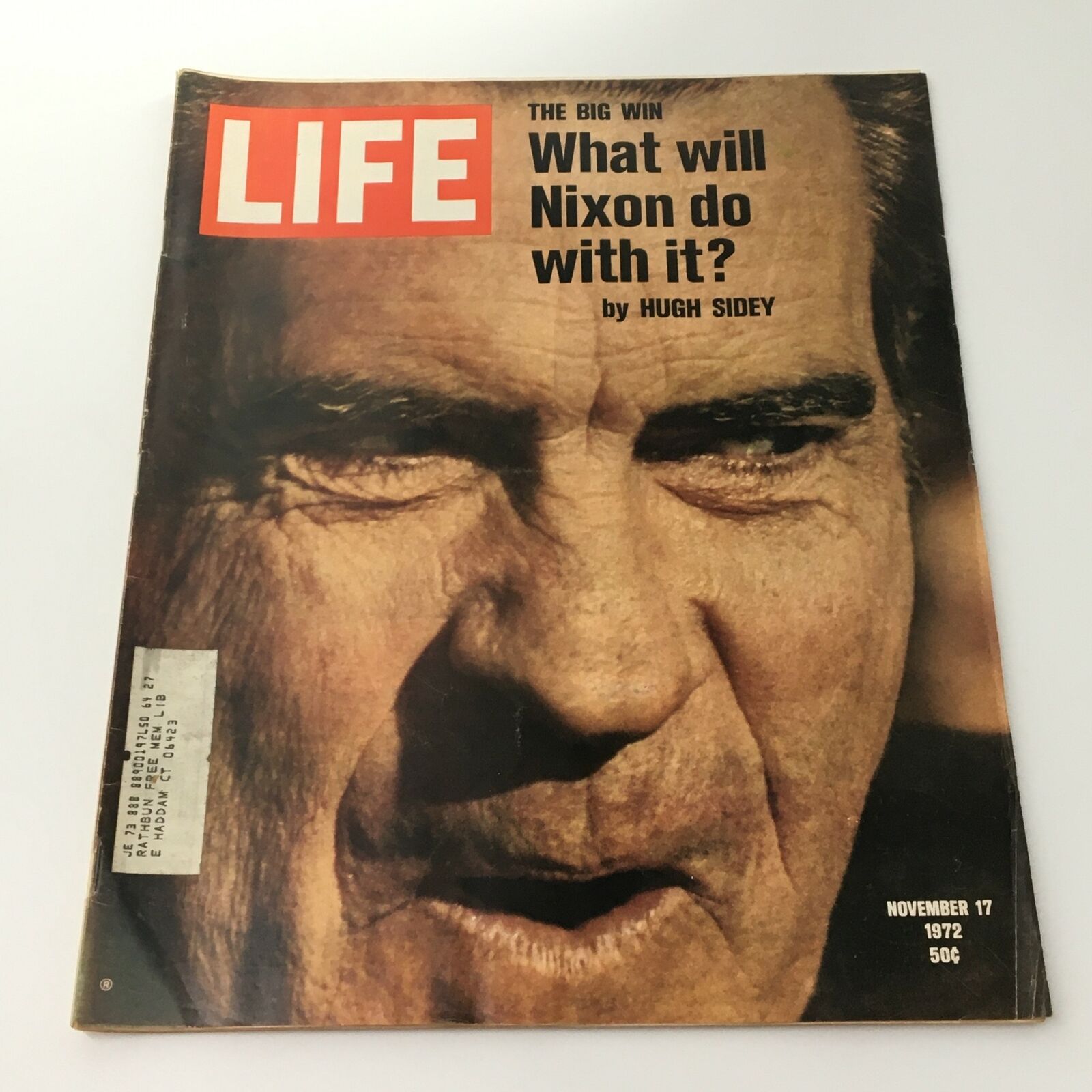 Vintage Life Magazine November 17 1972 featuring President Richard Nixon on the cover, highlighting political themes of the era with a close-up image of Nixon's face.
