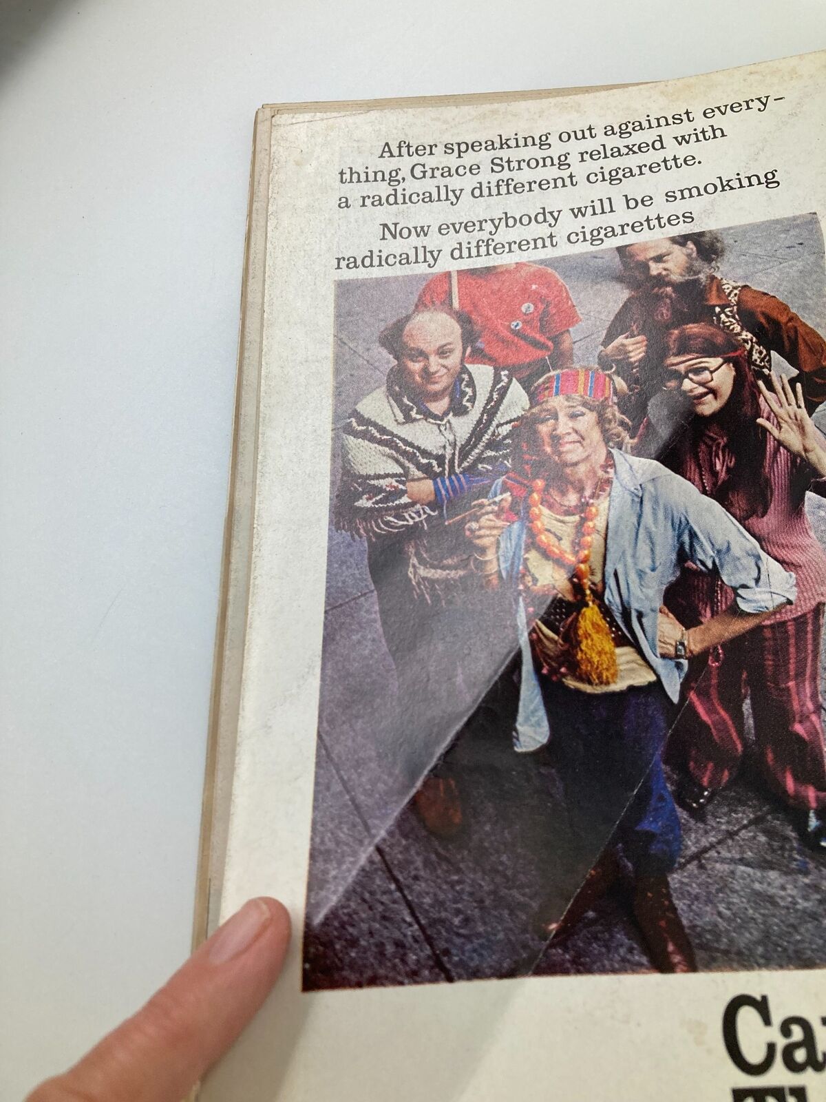 Back cover of VTG Life Magazine August 20 1971, featuring an advertisement related to Grace Strong and smoking, highlighting colorful 1970s characters in a casual setting.