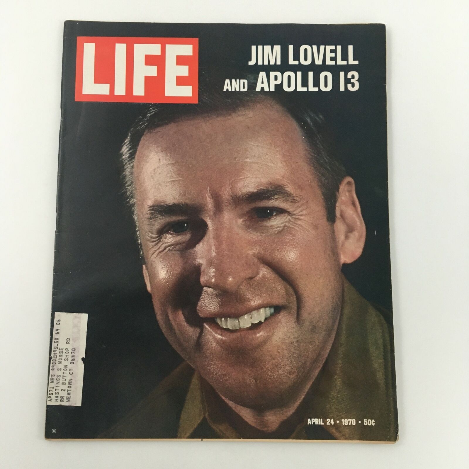 Cover of VTG Life Magazine April 24, 1970 featuring Astronaut Jim Lovell and the Apollo 13 mission, showcasing a close-up portrait of Jim Lovell and the magazine title prominently displayed.
