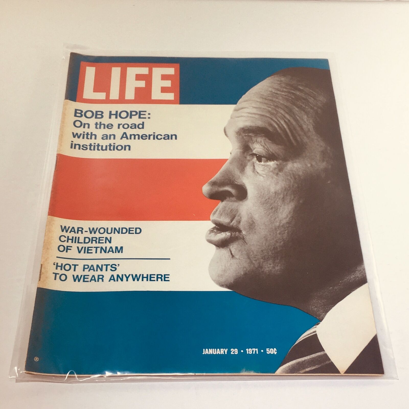 Cover of VTG Life Magazine dated January 29, 1971, featuring Bob Hope, with the headline 'Bob Hope: On the road with an American institution' and a mention of 'War-Wounded Children of Vietnam'.