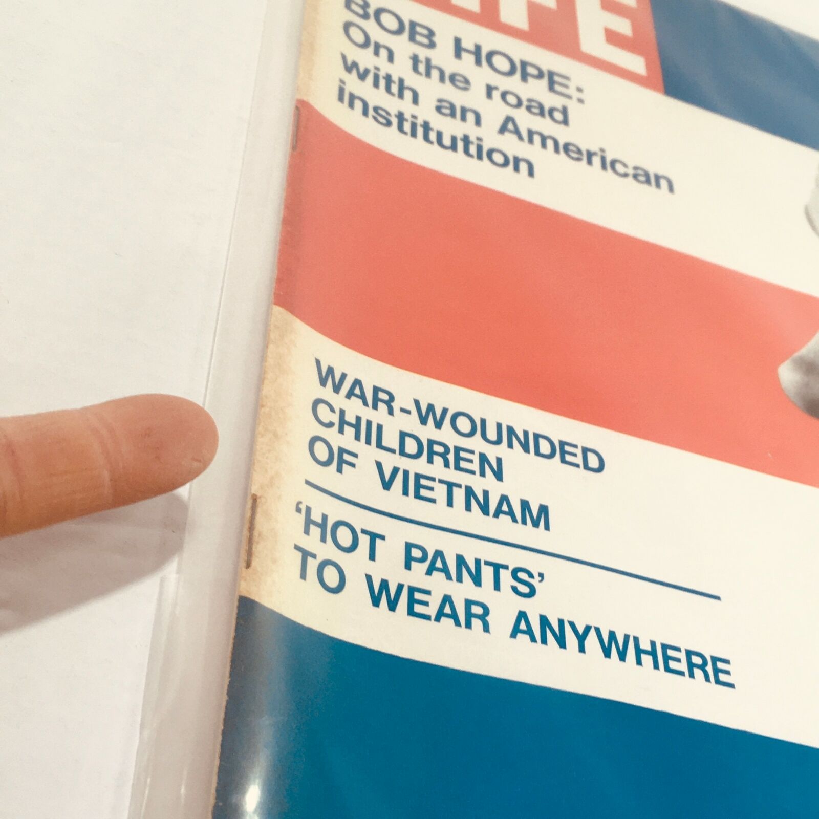 Close-up of VTG Life Magazine cover dated January 29, 1971, highlighting the text 'War-Wounded Children of Vietnam' and 'Hot Pants to Wear Anywhere'.