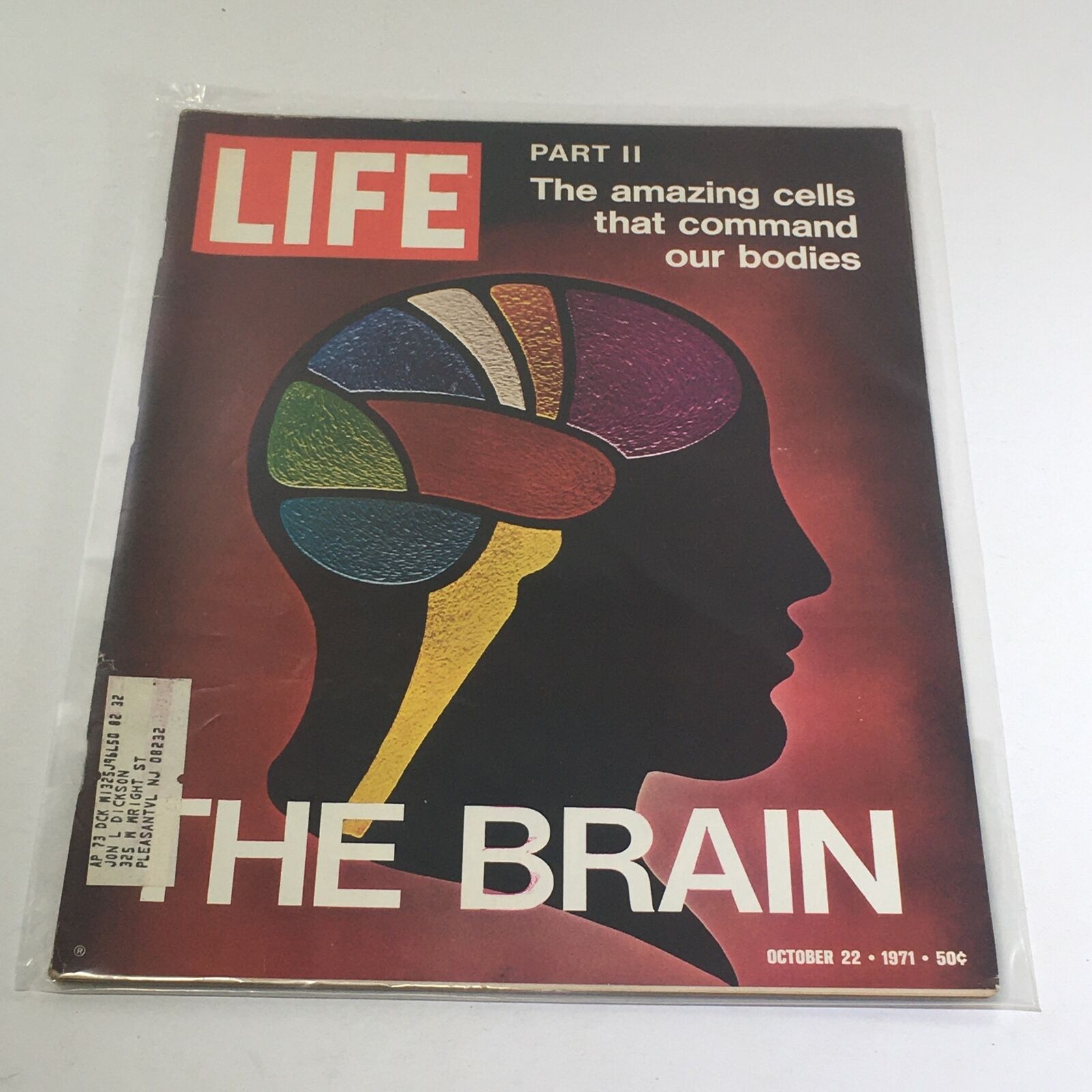 VTG Life Magazine October 22 1971 Part II featuring 'The Amazing Cells That Command Our Bodies' with a colorful brain design on the cover, collectible vintage issue.