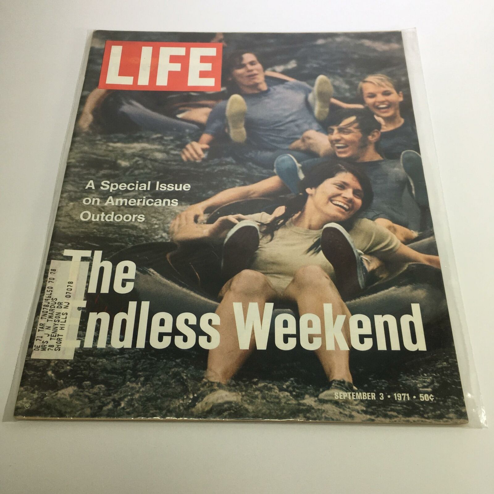 Cover of Life Magazine September 3 1971 featuring the theme 'Americans Outdoors and The Endless Weekend' with a group of friends enjoying outdoor activities.