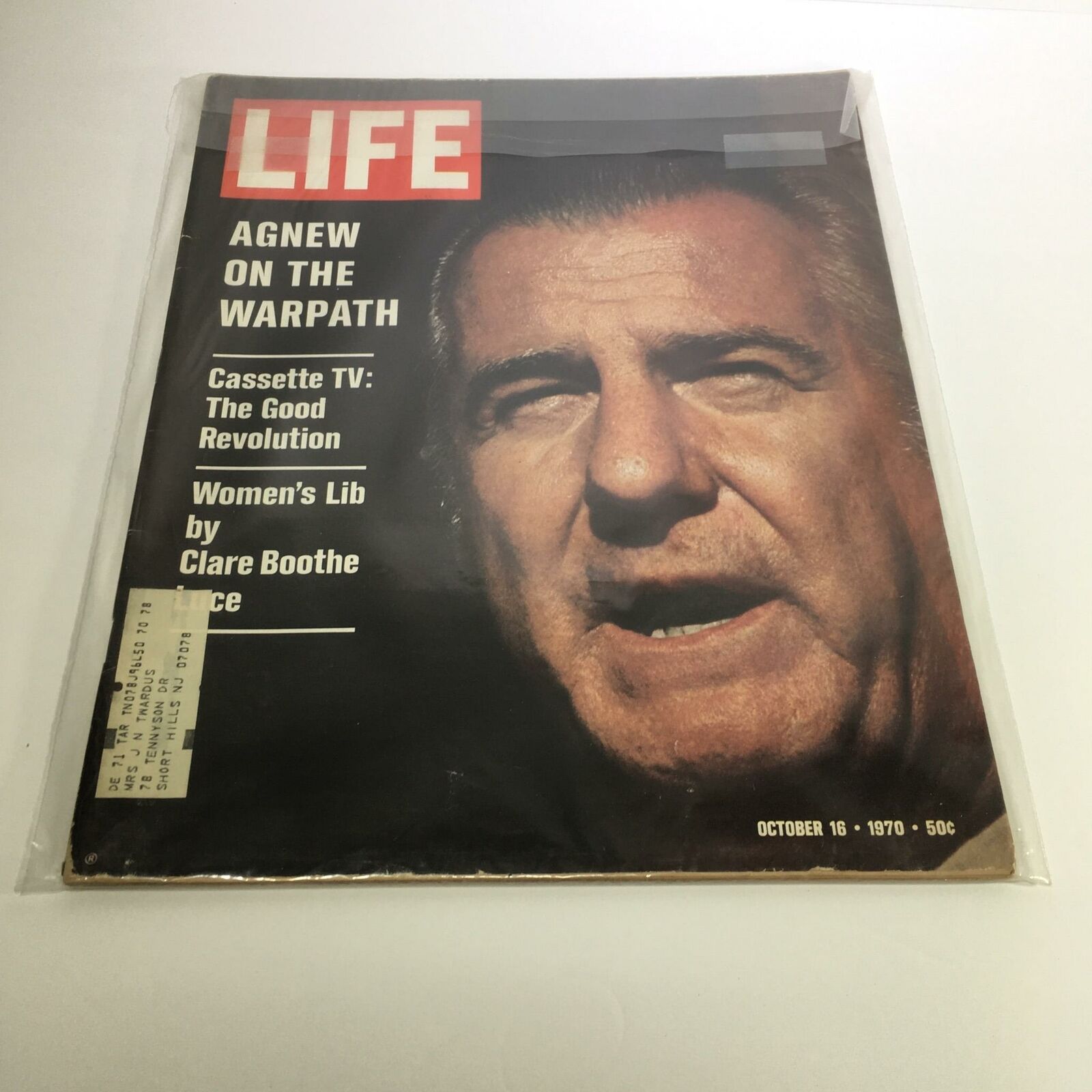 Cover of Life Magazine October 16, 1970 featuring Vice President Spiro Agnew with the headline 'Agnew on the Warpath', showcasing articles on the Good Revolution and Women's Lib.