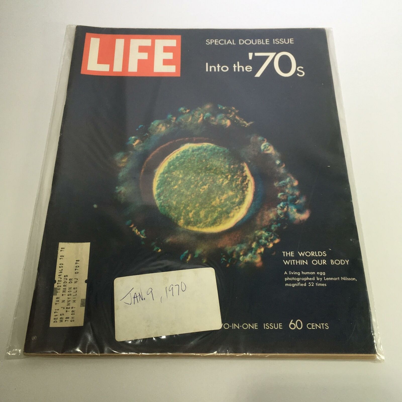 Cover of Life Magazine dated January 9, 1970, featuring the title 'The Worlds Within Our Body: Living Human Egg Feature'. The cover displays a magnified image of a human egg, symbolizing scientific exploration in human biology.