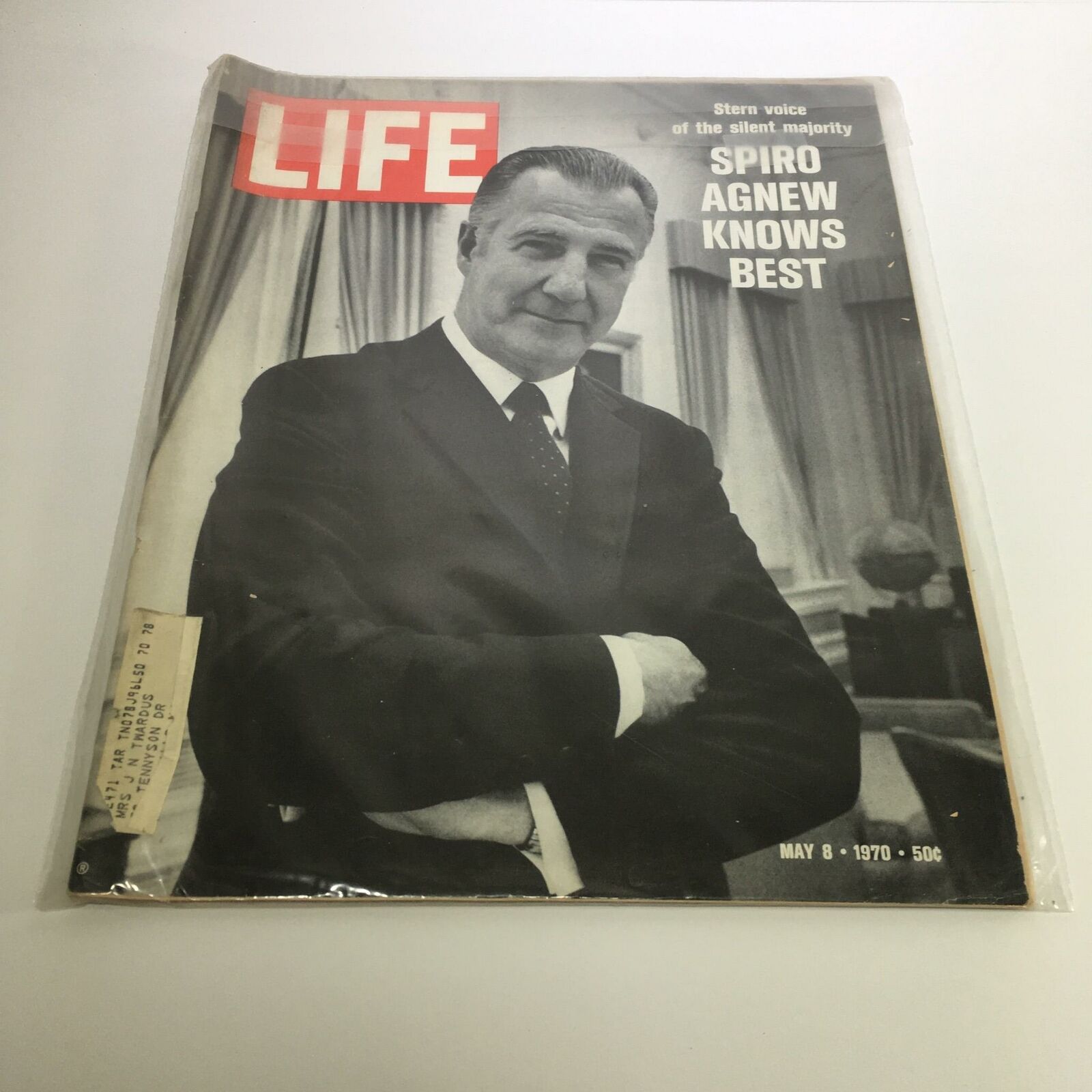 Cover of Life Magazine from May 8, 1970 featuring Spiro Agnew, with the title 'Stern voice of the silent majority: Spiro Agnew Knows Best'. The magazine is in good condition with some minor wear.
