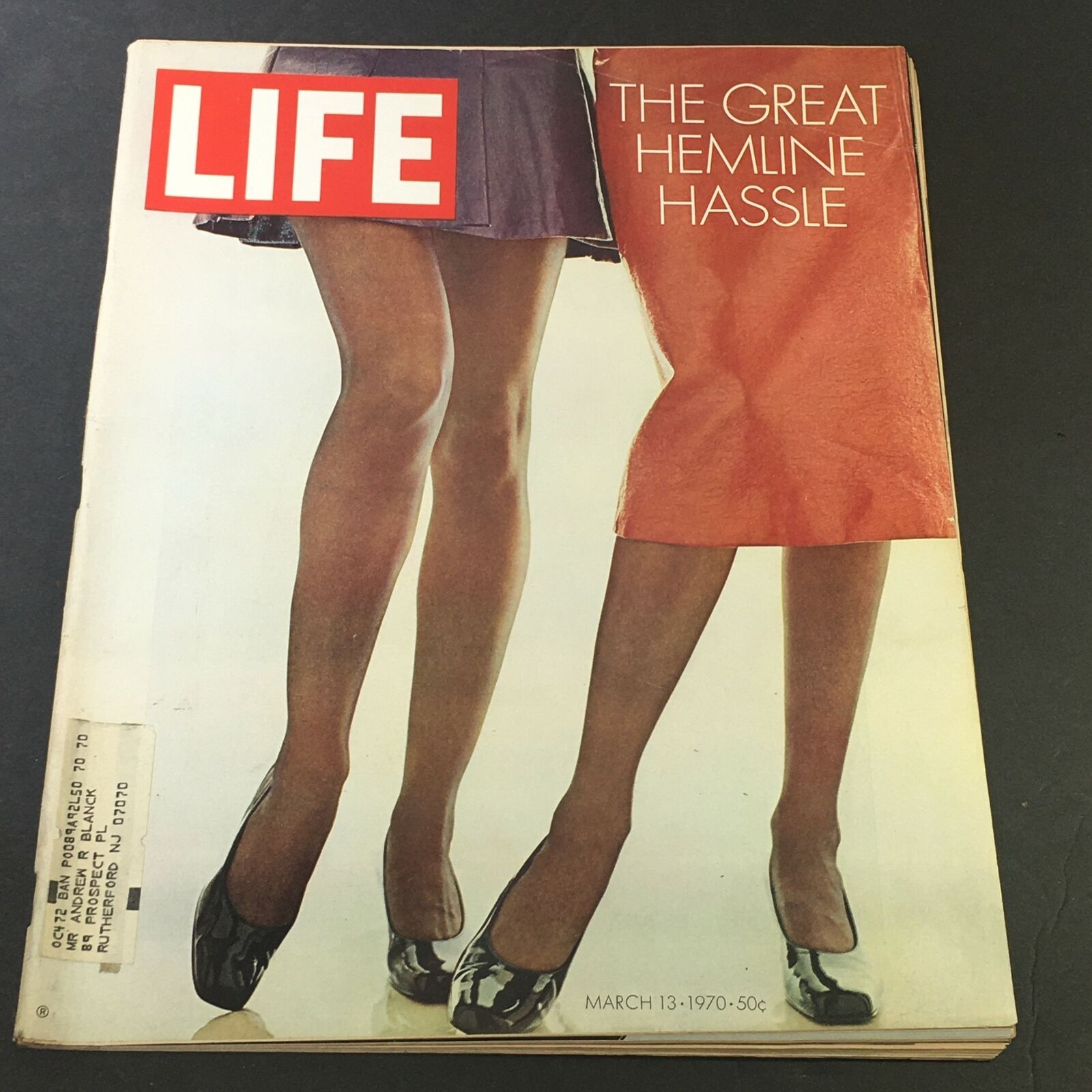 Cover of VTG Life Magazine March 13, 1970, featuring the article 'The Great Hemline Hassle' with an image of women's legs in different skirts.