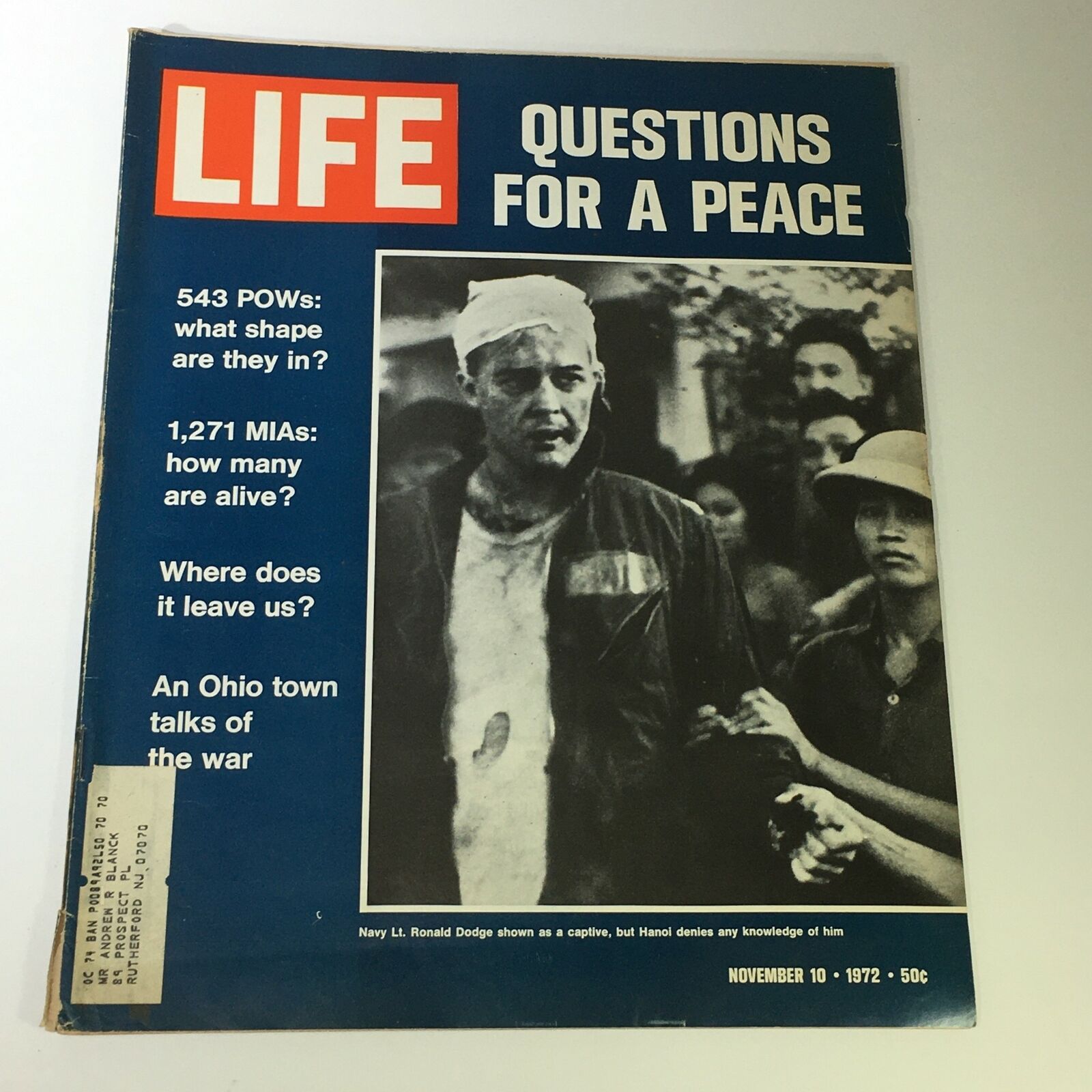 Cover of VTG Life Magazine November 10 1972 featuring the title 'Questions For A Peace' with a report on 543 POWs and various related questions. The cover includes images and headlines reflecting the Vietnam War era.