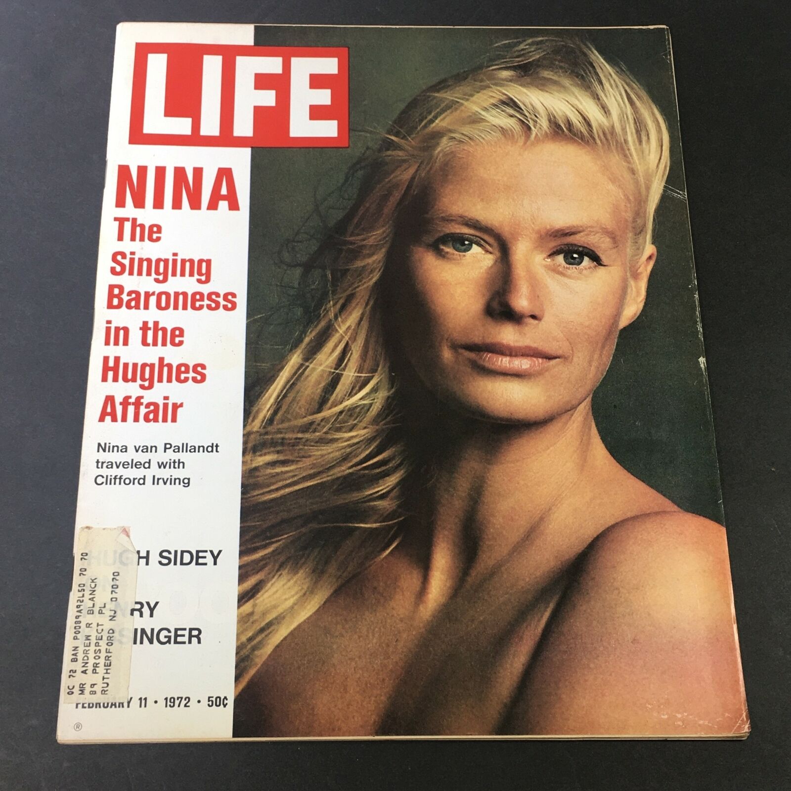 Cover of VTG Life Magazine dated February 11, 1972 featuring Nina van Pallandt, titled 'The Singing Baroness in the Hughes Affair', with a focus on her captivating expression.