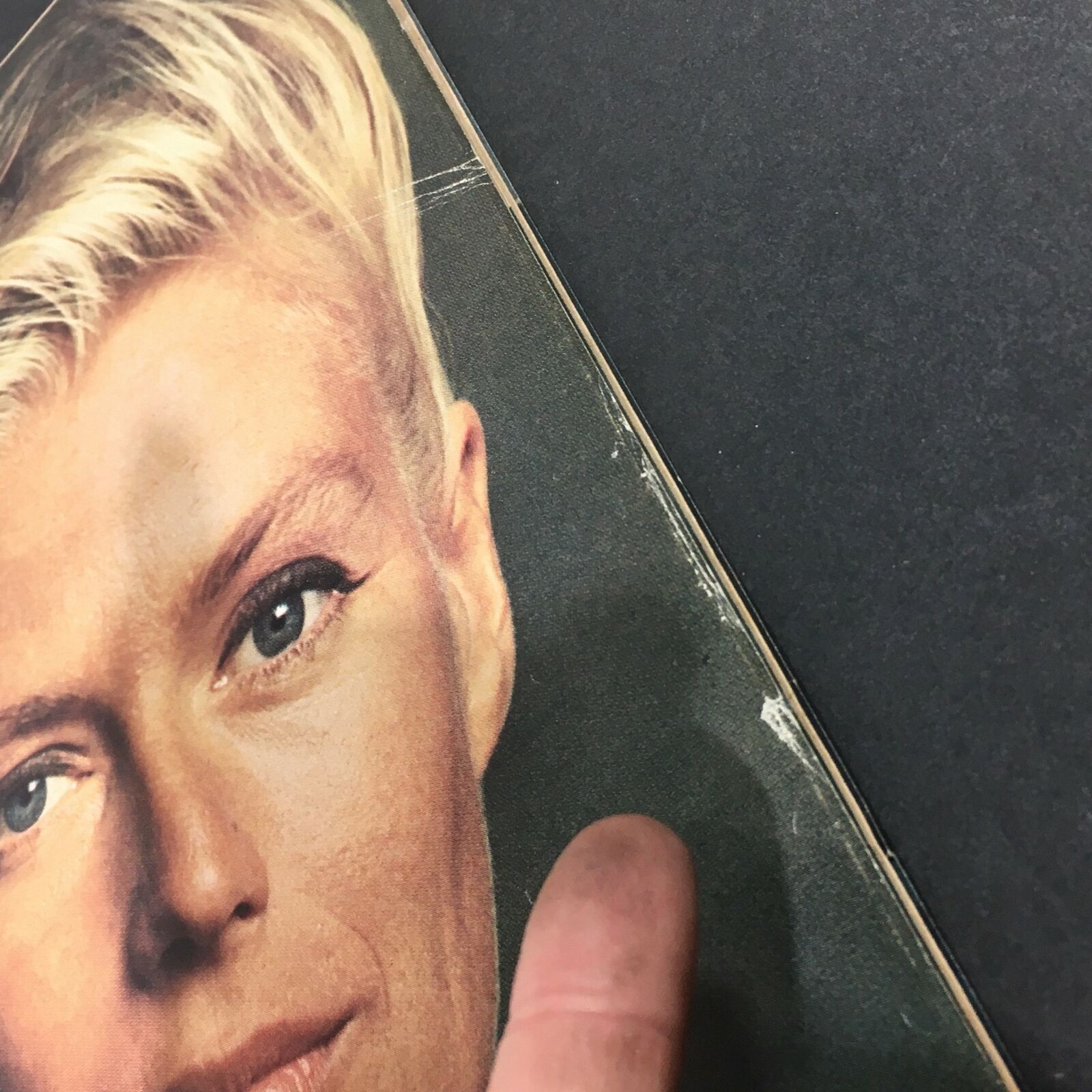 Close-up detail of the VTG Life Magazine cover from February 11, 1972, showing minor wear and tear near the edge, highlighting Nina van Pallandt's image.