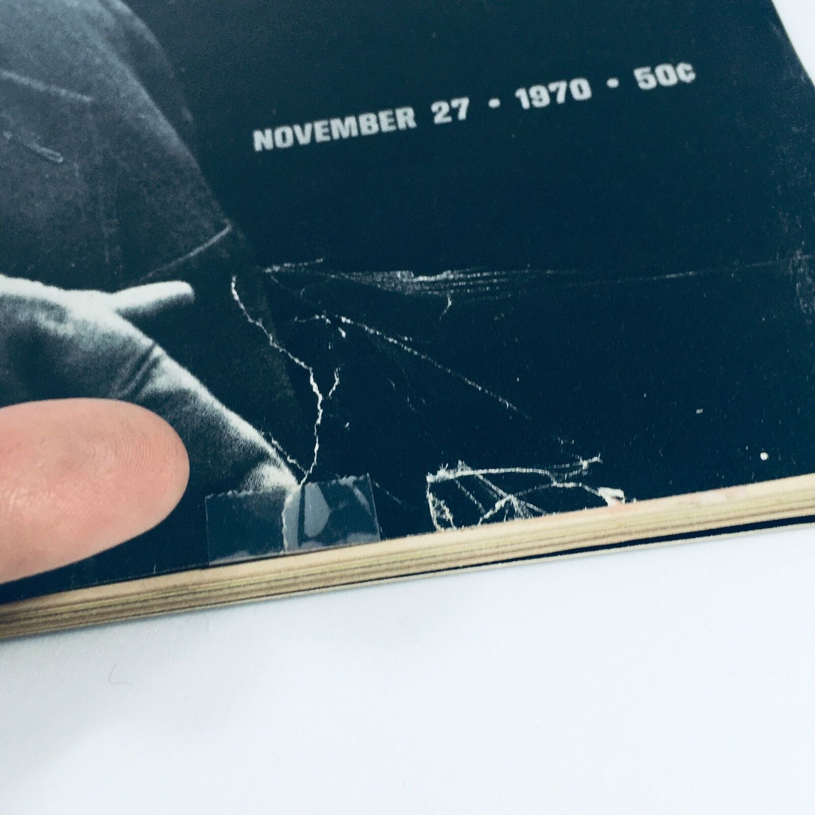 Close-up view of the cover of VTG Life Magazine from November 27, 1970, showing wear and a protective tape at the bottom, featuring the title 'The Terror of Life w/ Joseph Stalin'.