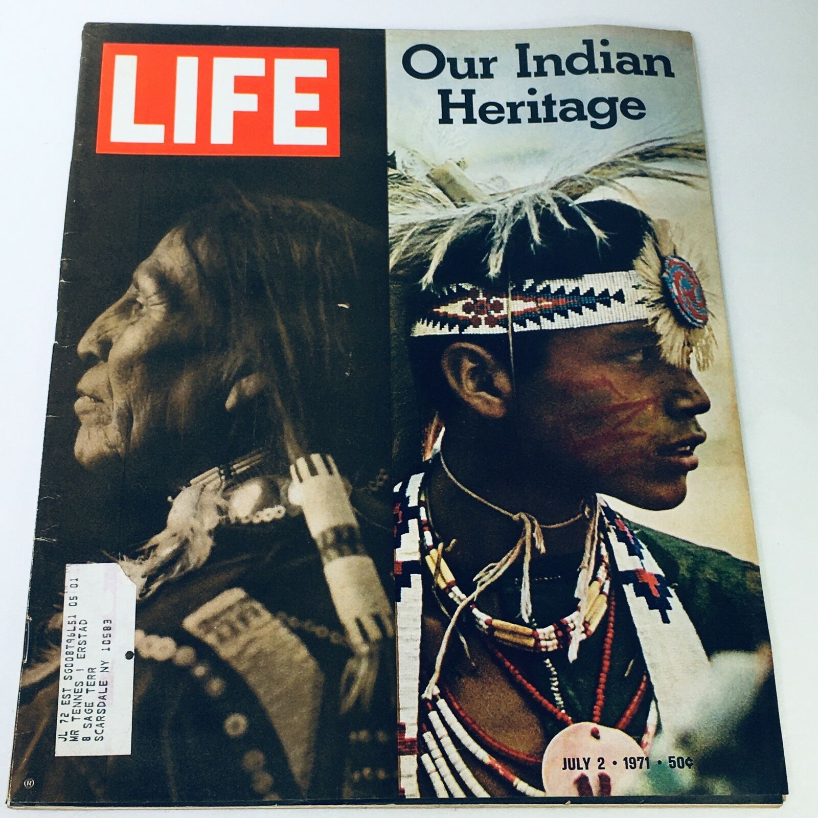 Cover of VTG Life Magazine July 2 1971 - Our Indian Heritage, featuring Native American themes with portraits and cultural elements.