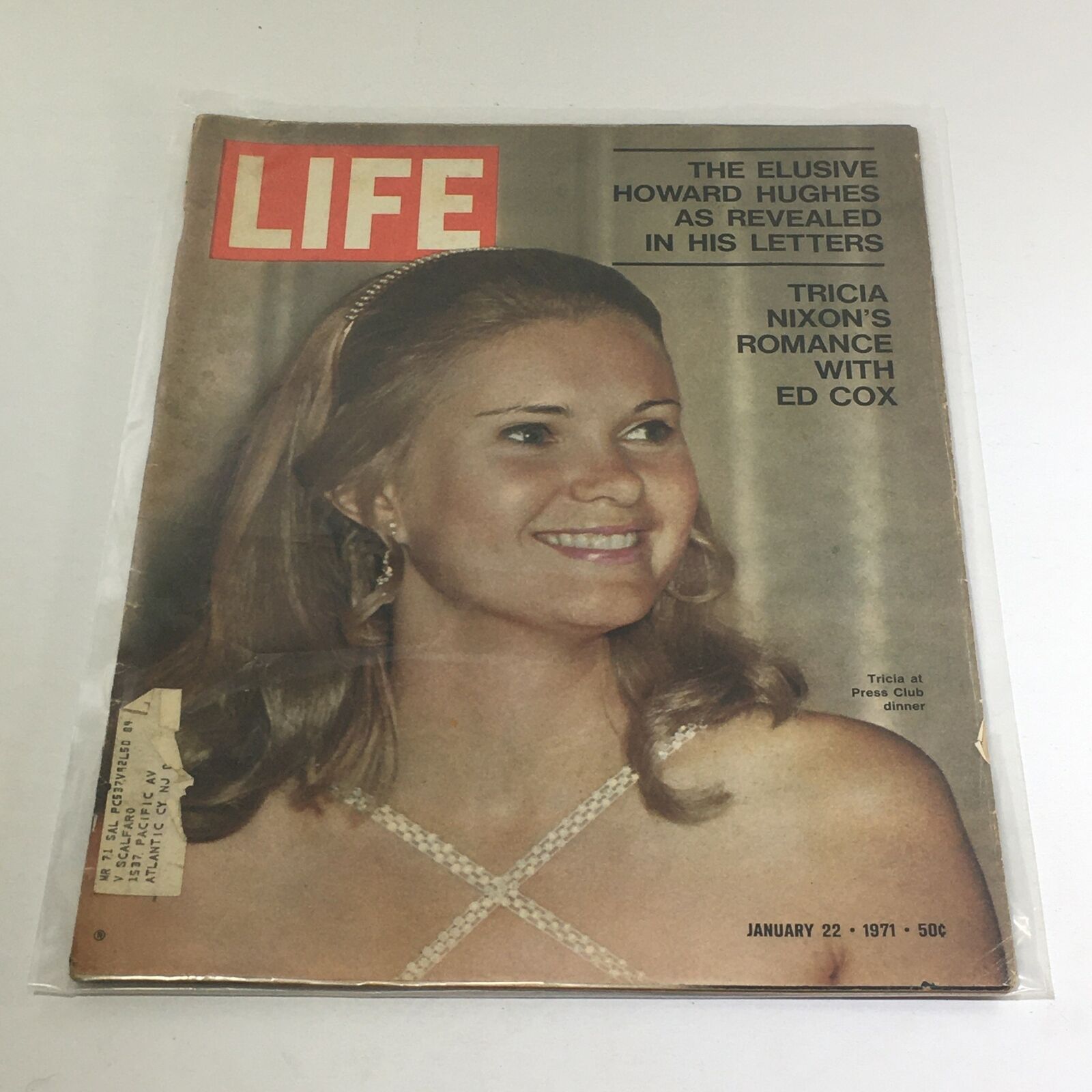 Cover of VTG Life Magazine: January 22, 1971 featuring Tricia Nixon, highlighting her romance with Ed Cox, with vintage design and wear.