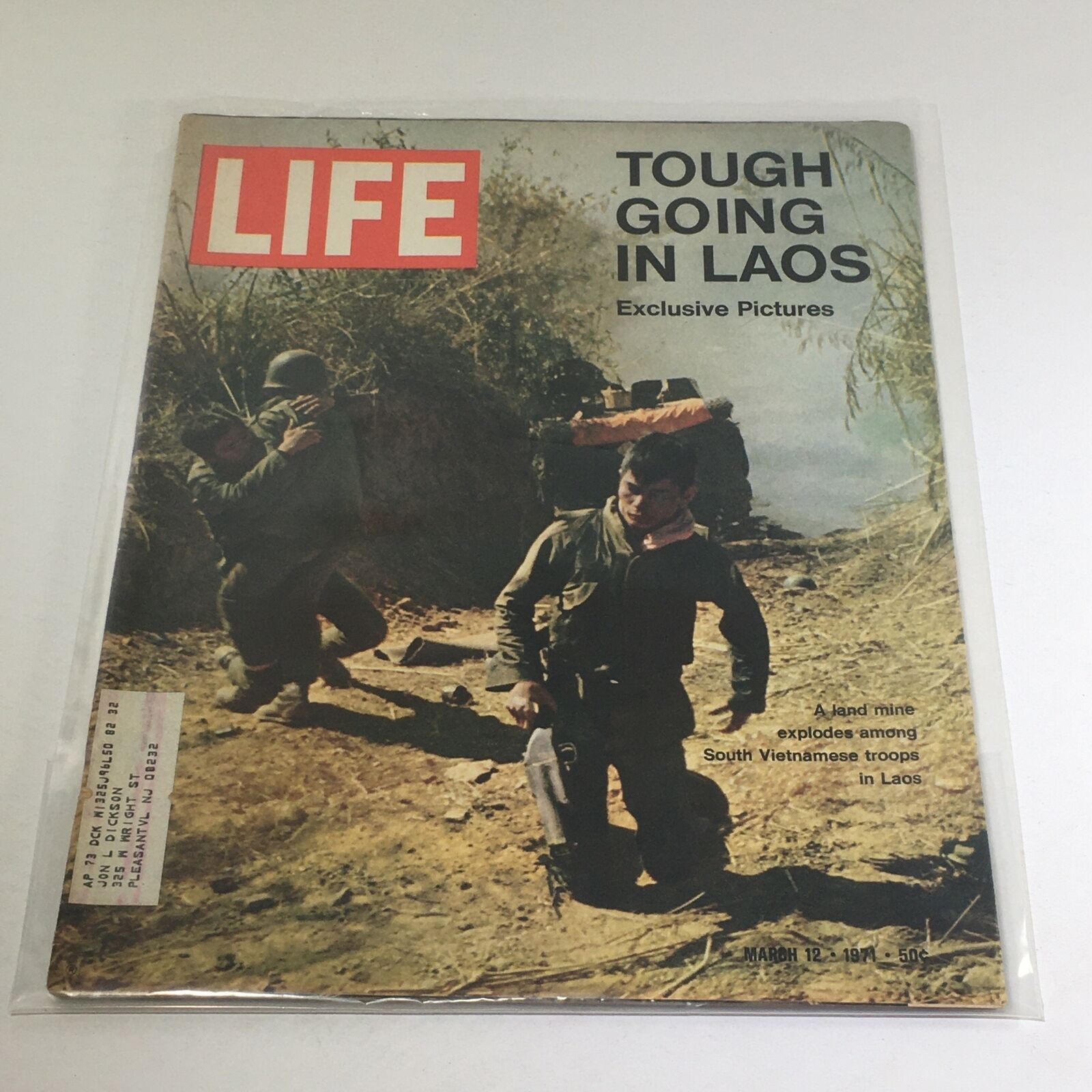 Cover of VTG Life Magazine: March 12, 1971 featuring South Vietnamese troops in Laos amidst land mines, highlighting the challenges faced during the Vietnam War.