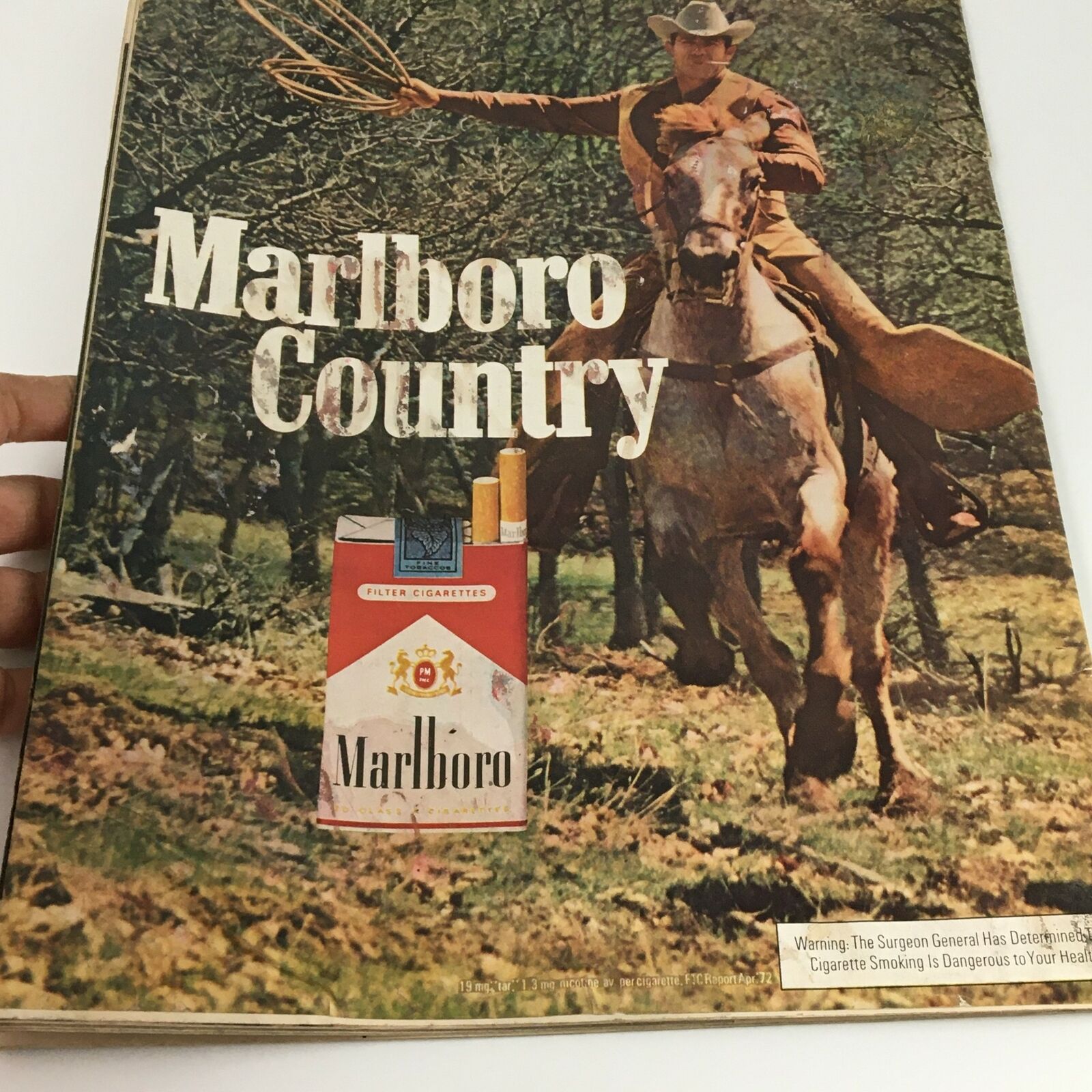 Duplicate view of the Marlboro advertisement page in VTG Life Magazine August 11 1972, featuring a cowboy and the iconic Marlboro packaging.