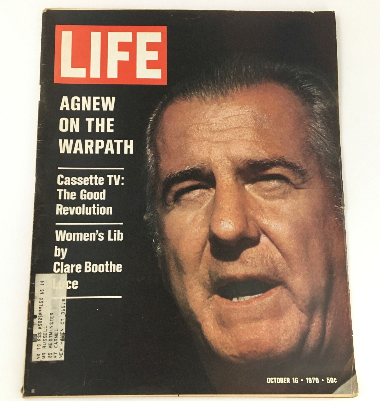 VTG Life Magazine October 16 1970 featuring U.S. Vice President Spiro Agnew on the cover, highlighting articles on various topics including Cassette TV and Women's Lib.