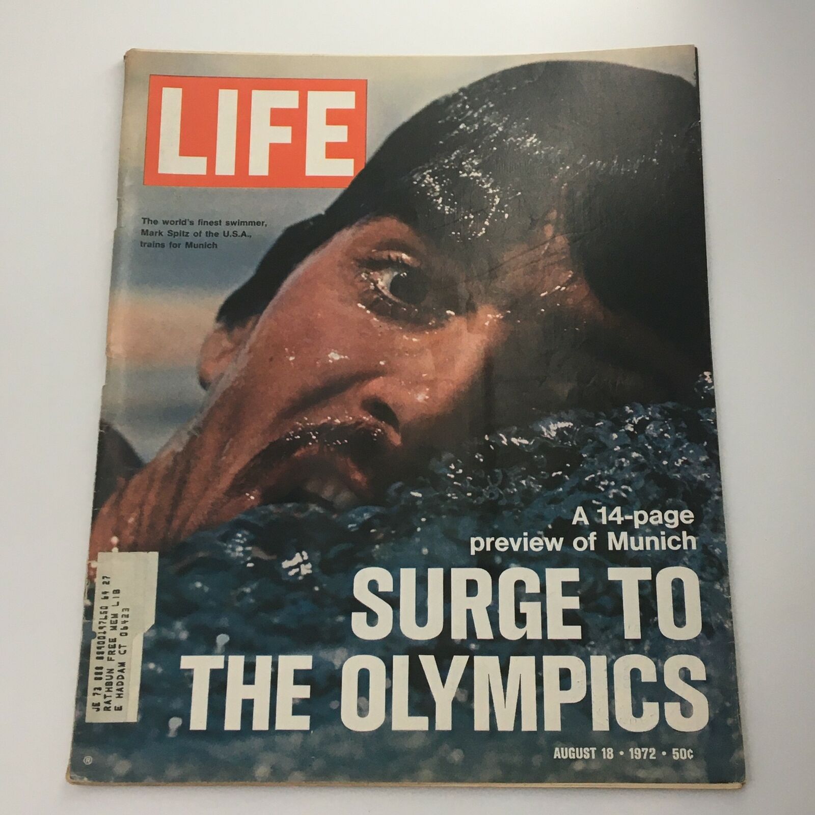 VTG Life Magazine August 18 1972 cover featuring Mark Spitz training for the Munich Olympics, capturing a pivotal moment in sports history.