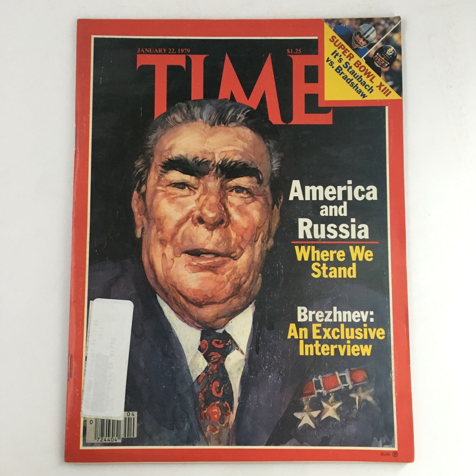 Time Magazine cover from January 22, 1979 featuring Leonid Brezhnev, with the title 'America and Russia Where We Stand' and an exclusive interview feature.