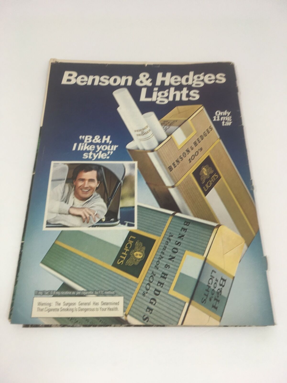 Full view of a vintage advertisement for Benson & Hedges Lights from the 1979 Time Magazine: Bravo Pavarotti! Opera's Golden Tenor.