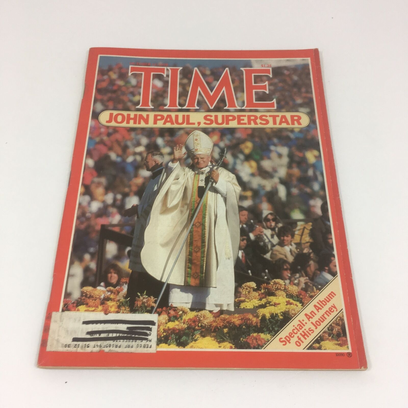 Cover of Time Magazine titled 'John Paul Superstar Special: Album of His Journey' dated October 15, 1979, featuring Pope John Paul II waving to the crowd.