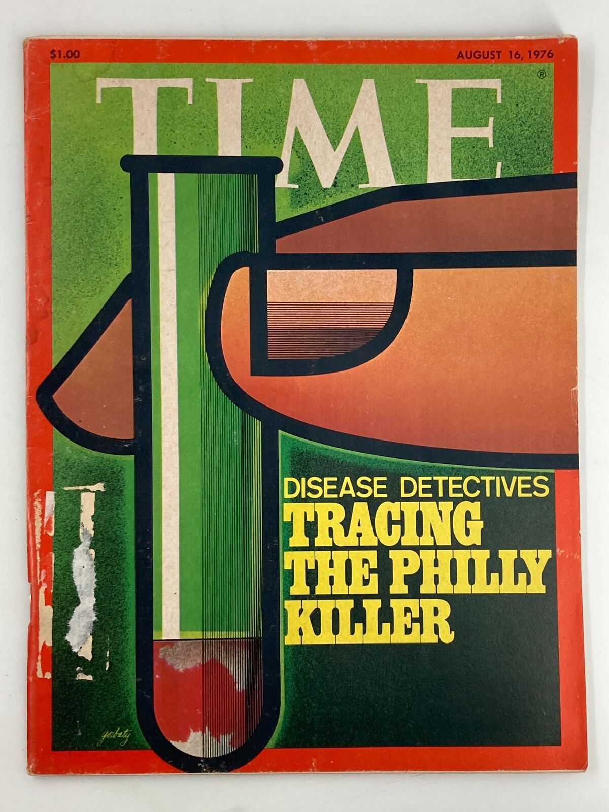Vintage Time Magazine from August 16, 1976 featuring the headline 'Disease Detectives: Tracing The Philly Killer'. The cover showcases bold graphics and vibrant colors, highlighting the intriguing theme of investigative journalism.