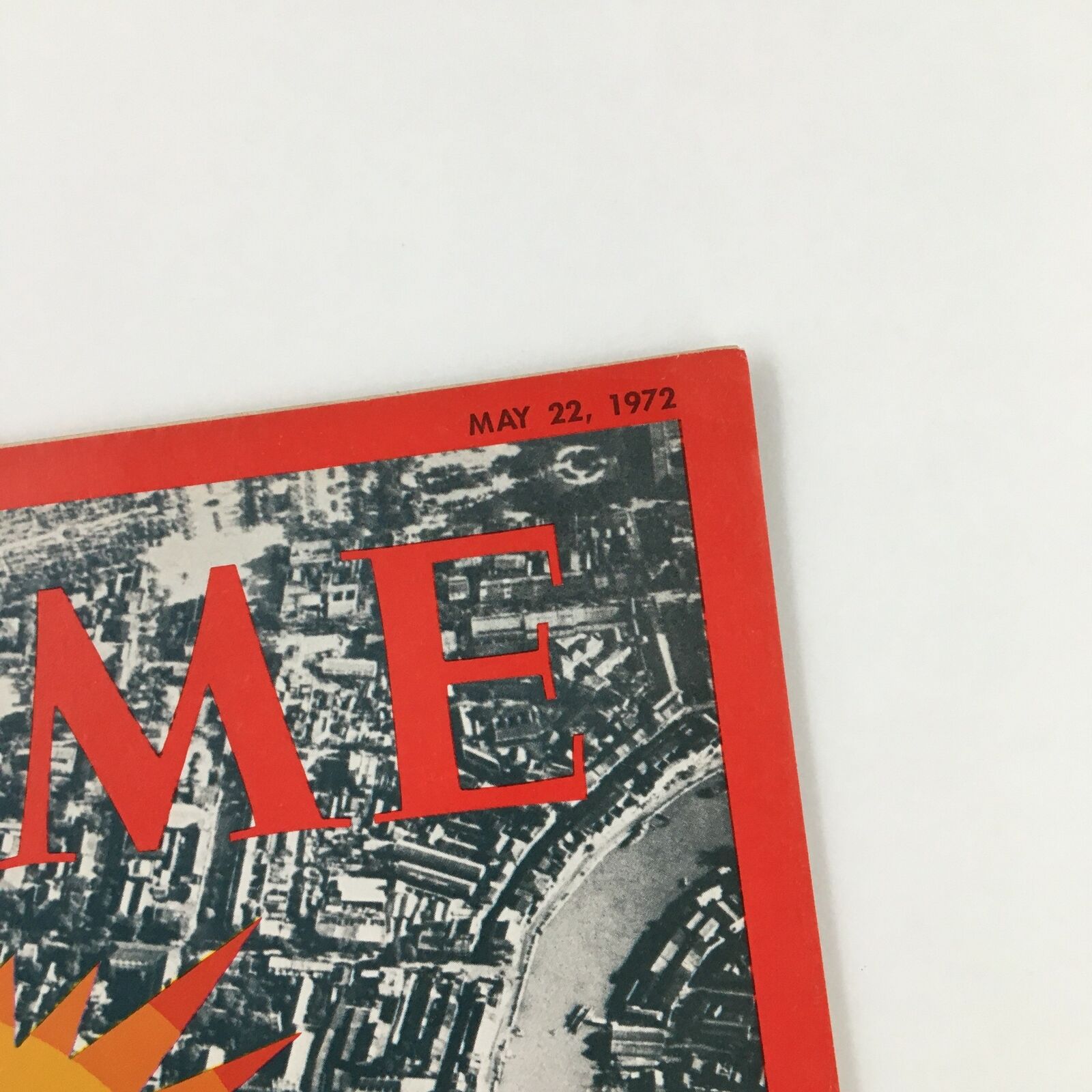 Close-up view of the Time Magazine cover dated May 22, 1972, showcasing the prominent title 'TIME' and the issue date.