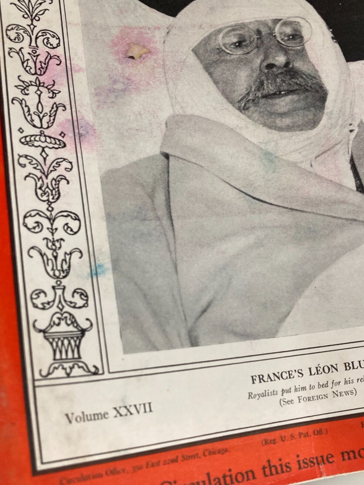 Close-up of the feature on France's Léon Blum from VTG Time Magazine March 9, 1936, displaying detailed text and vintage design elements.