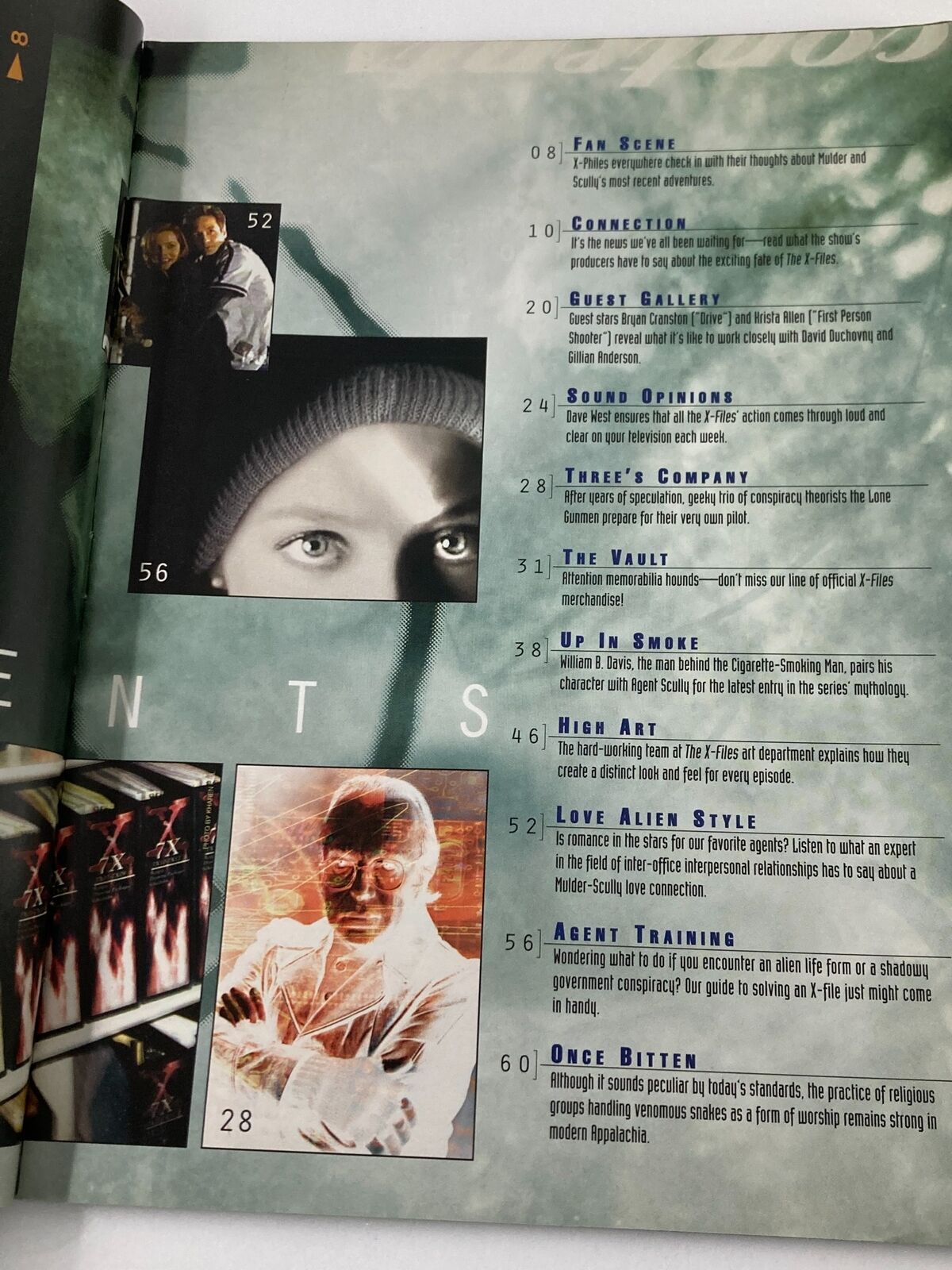 Interior page of The X-Files Magazine Summer 2000 displaying content details, including articles and exclusive interviews about Mulder and Scully, ideal for fans and collectors interested in the show's cultural impact.