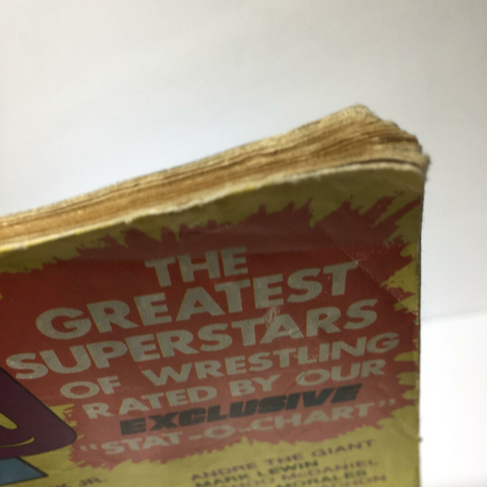 Close-up of the spine of Wrestling 1976 Annual #16 Magazine, showing slight wear and emphasizing the vintage condition of this classic wrestling periodical.