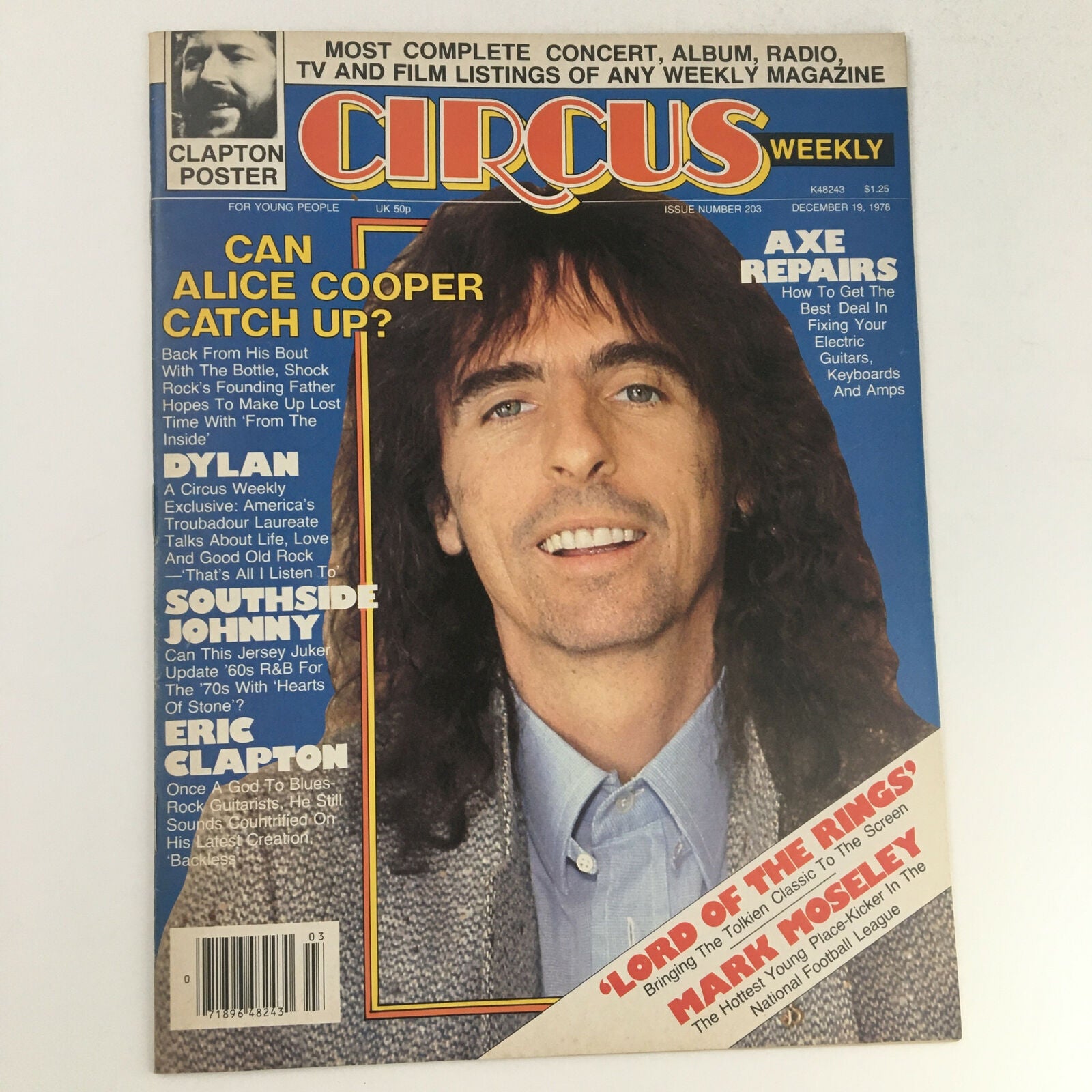 Circus Magazine cover from December 19, 1978 featuring Bob Dylan and Eric Clapton, showcasing iconic musicians, with the title prominently displayed and poster details included.