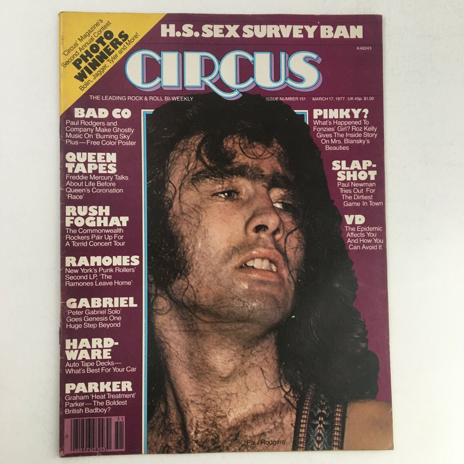 Circus Magazine March 17 1977 cover featuring Bad Company with Paul Rodgers, showcasing the iconic rock band article and vibrant magazine design.