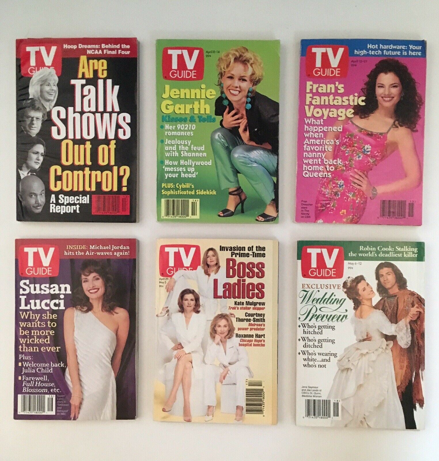 TV Guide Magazines 1995 Complete 52 Issues - Covers showcasing Jennie Garth and Fran's Fantastic Voyage. Special Issue documenting television trends and celebrity features.