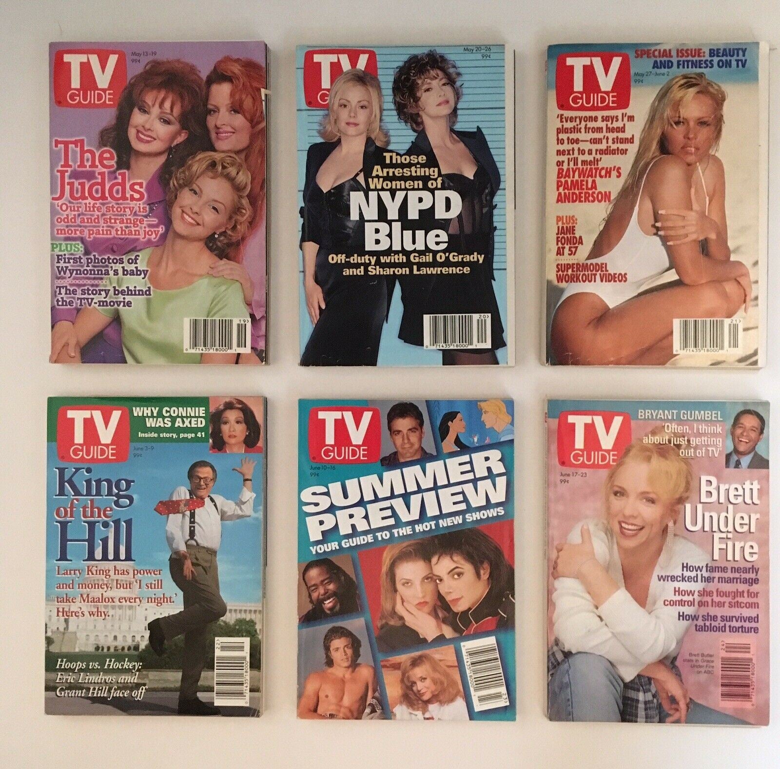 TV Guide Magazines 1995 Complete 52 Issues - Covers highlighting The Judds, NYPD Blue, and special issues on summer previews and fitness on TV.