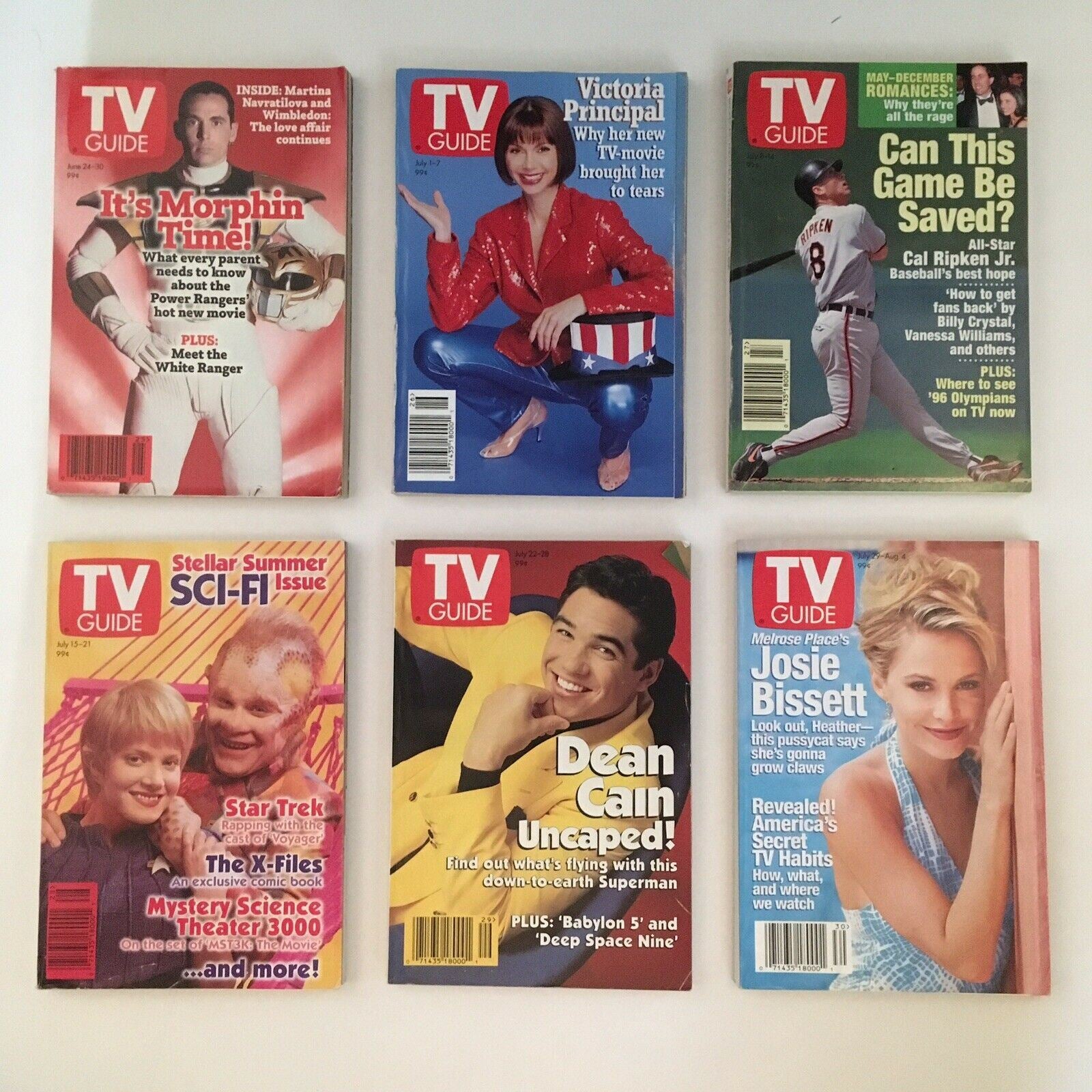 TV Guide Magazines 1995 Complete 52 Issues Special Issue Fall Previews featuring covers of various stars and shows including Victoria Principal and baseball highlights.