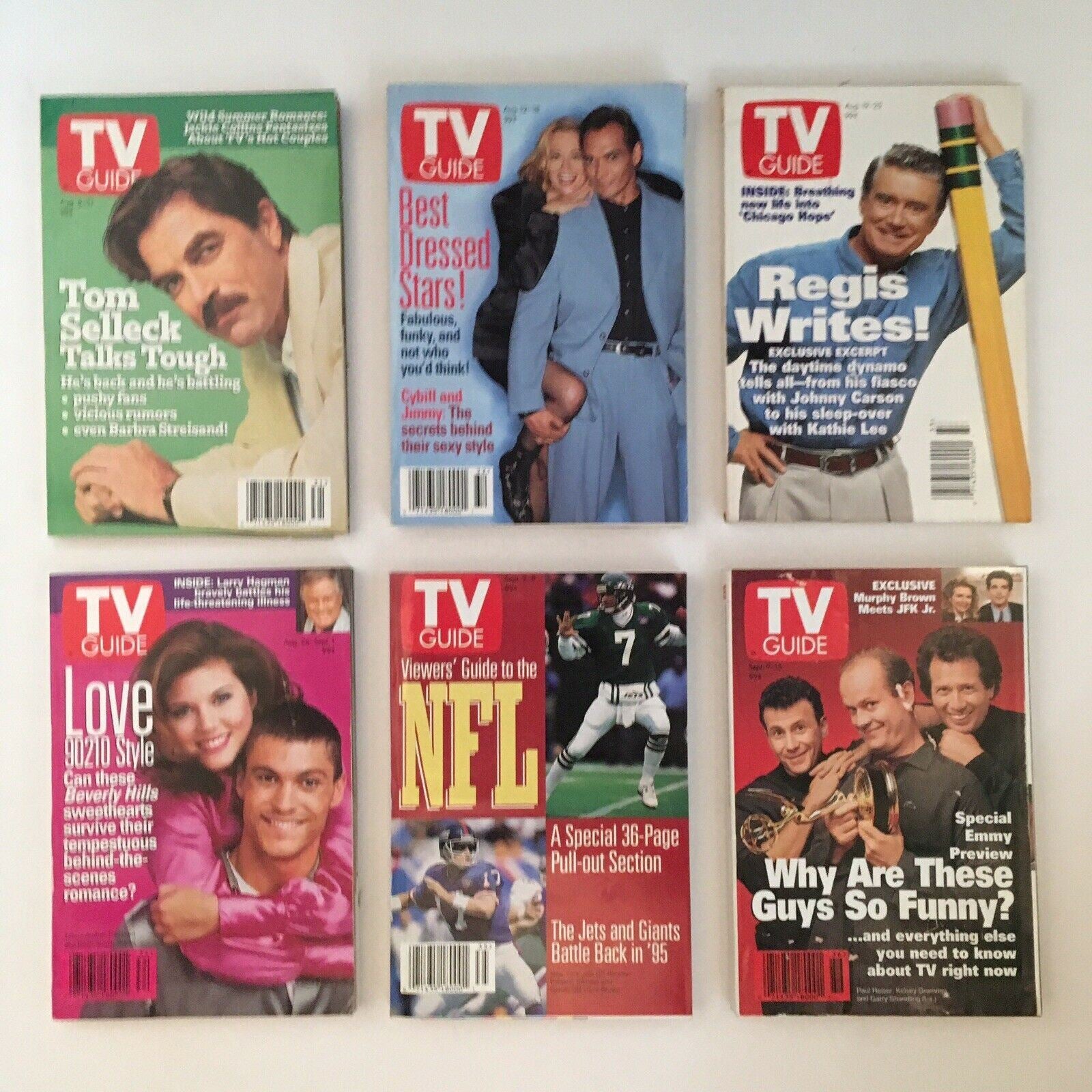 TV Guide Magazines 1995 Complete 52 Issues Special Issue Fall Previews showcasing Tom Selleck and special features on NFL, as well as celebrity fashion.