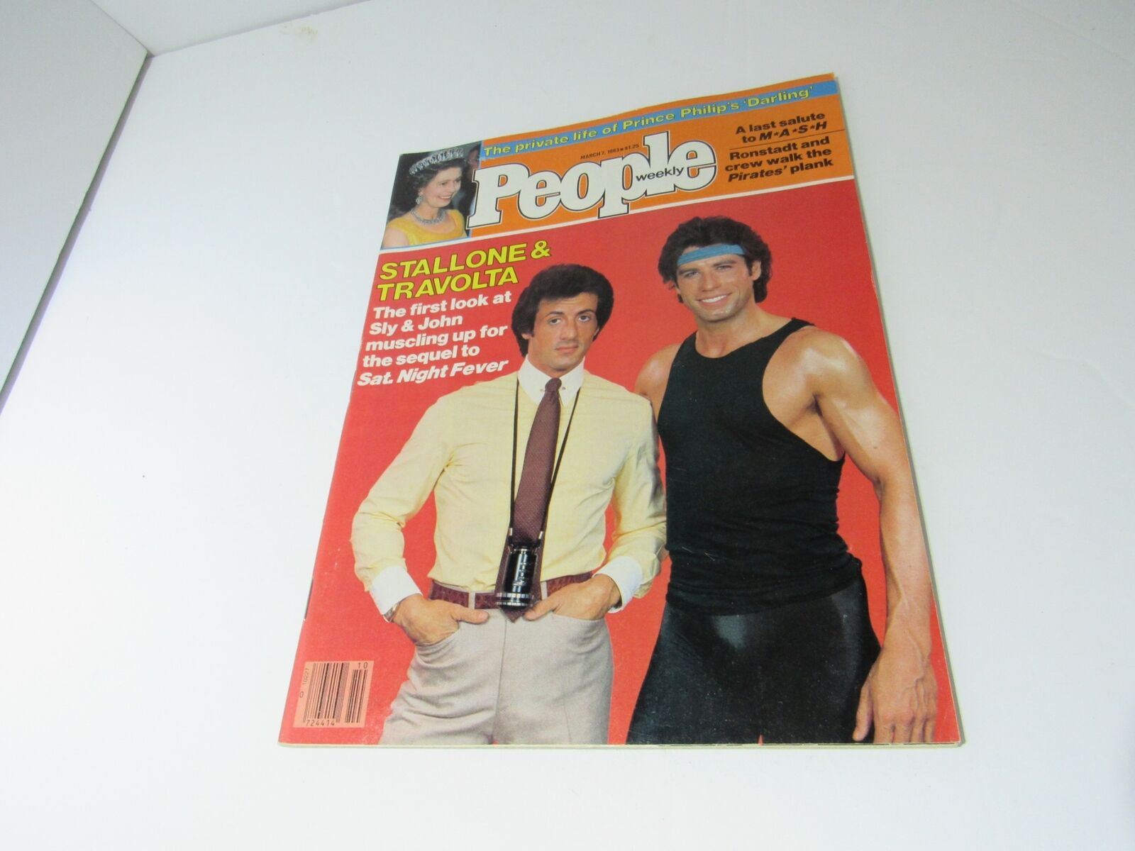 People Weekly Magazine featuring John Travolta and Sylvester Stallone, March 7, 1983. The cover highlights their first look for the sequels to Saturday Night Fever.