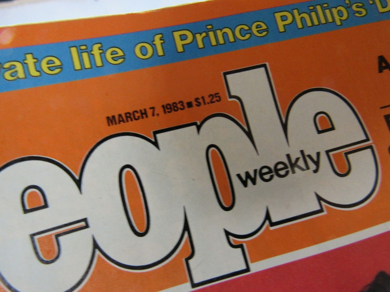 Close-up of the People Weekly Magazine title with the date March 7, 1983, prominently displayed, detailing the private life of Prince Philip's Darling.