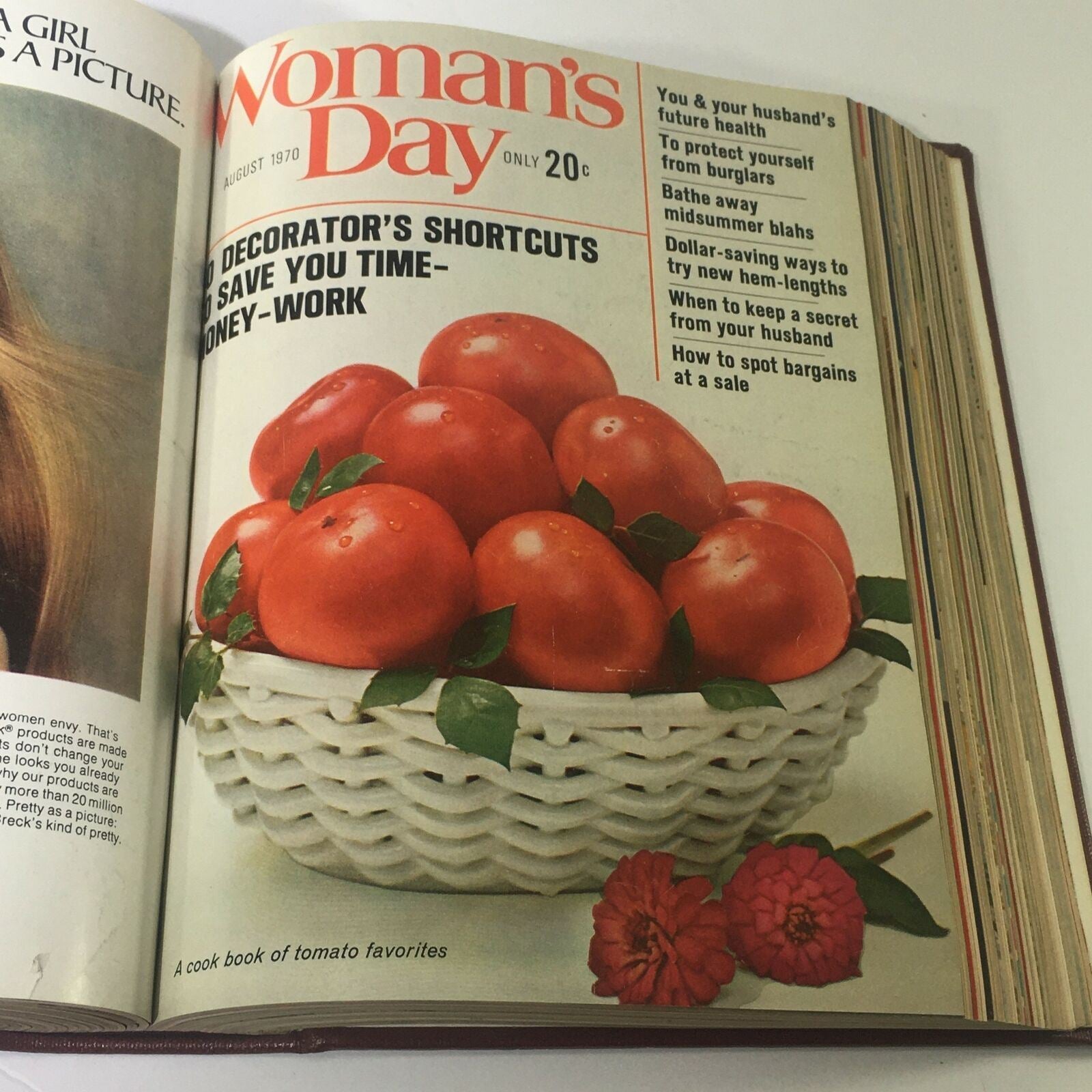 Cover of August 1970 Woman's Day Magazine displaying a basket of fresh tomatoes, emphasizing gardening and home cooking advice.