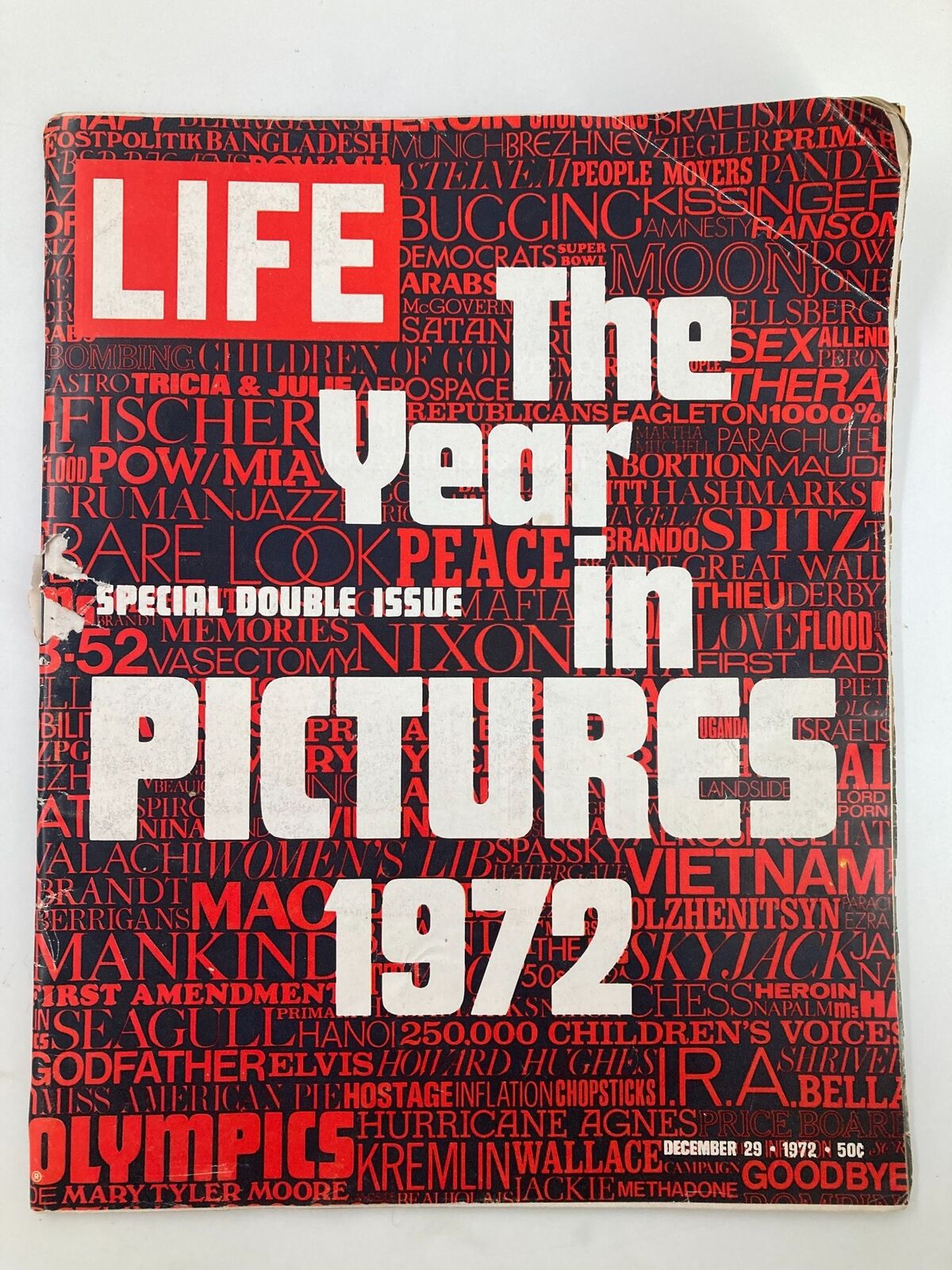 Cover of VTG Life Magazine December 29 1972 The Year In Pictures featuring bold typography and significant headlines from 1972, capturing key events and cultural moments.