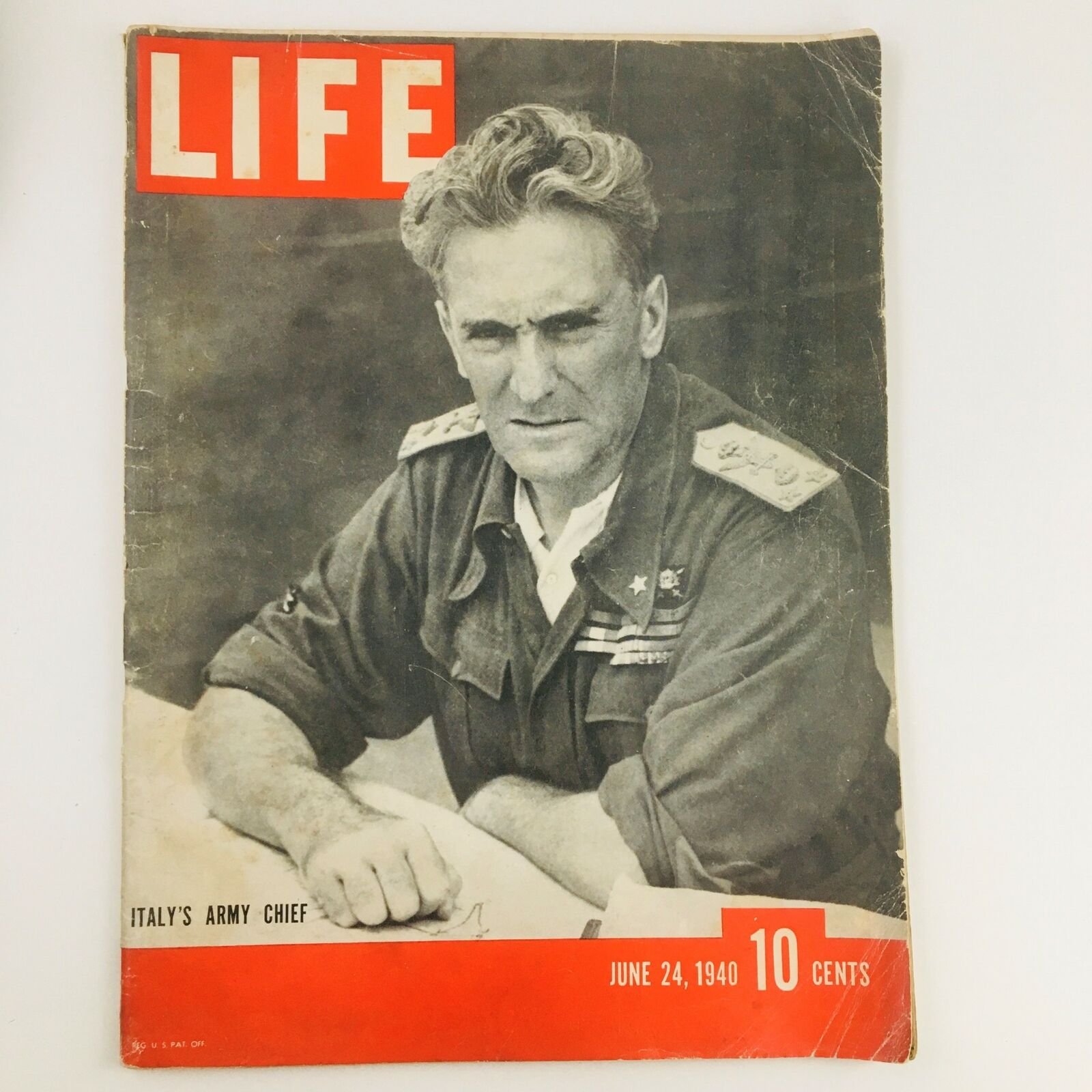 Cover of VTG Life Magazine June 24 1940 featuring Marshal Army Chief Rodolfo Graziani, showcasing bold red and white title with vintage photograph.