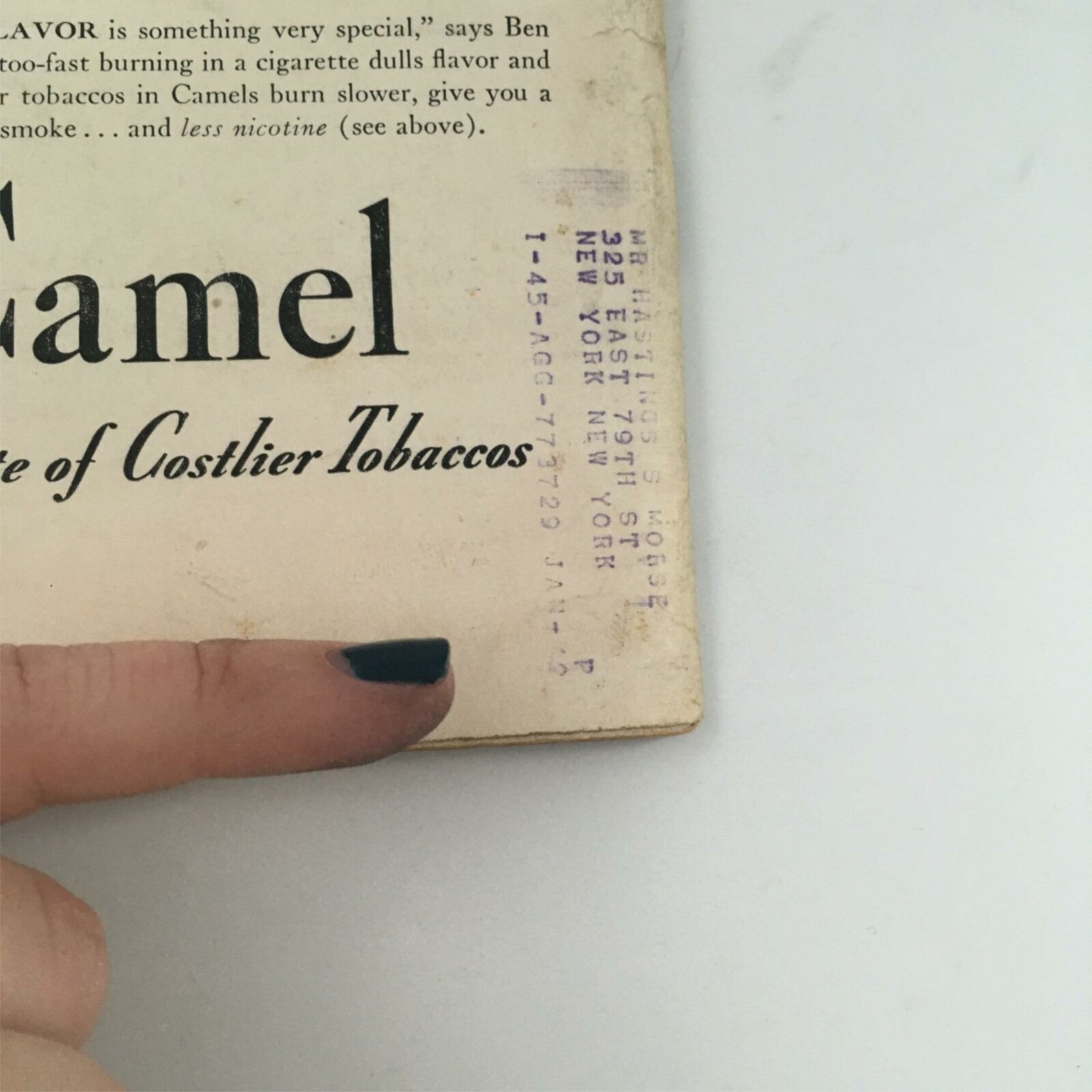 Back cover of VTG Life Magazine June 2, 1941, displaying an advertisement for Camel cigarettes, showcasing vintage typography and a stamp from a delivery address.