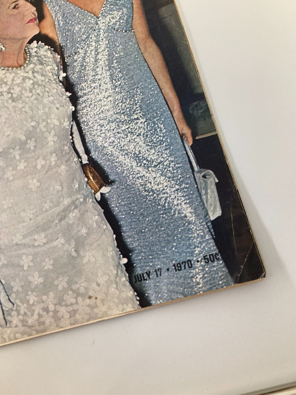 Close-up of the VTG Life Magazine July 17 1970 cover displaying the date and price along with details of Rose Kennedy's attire.