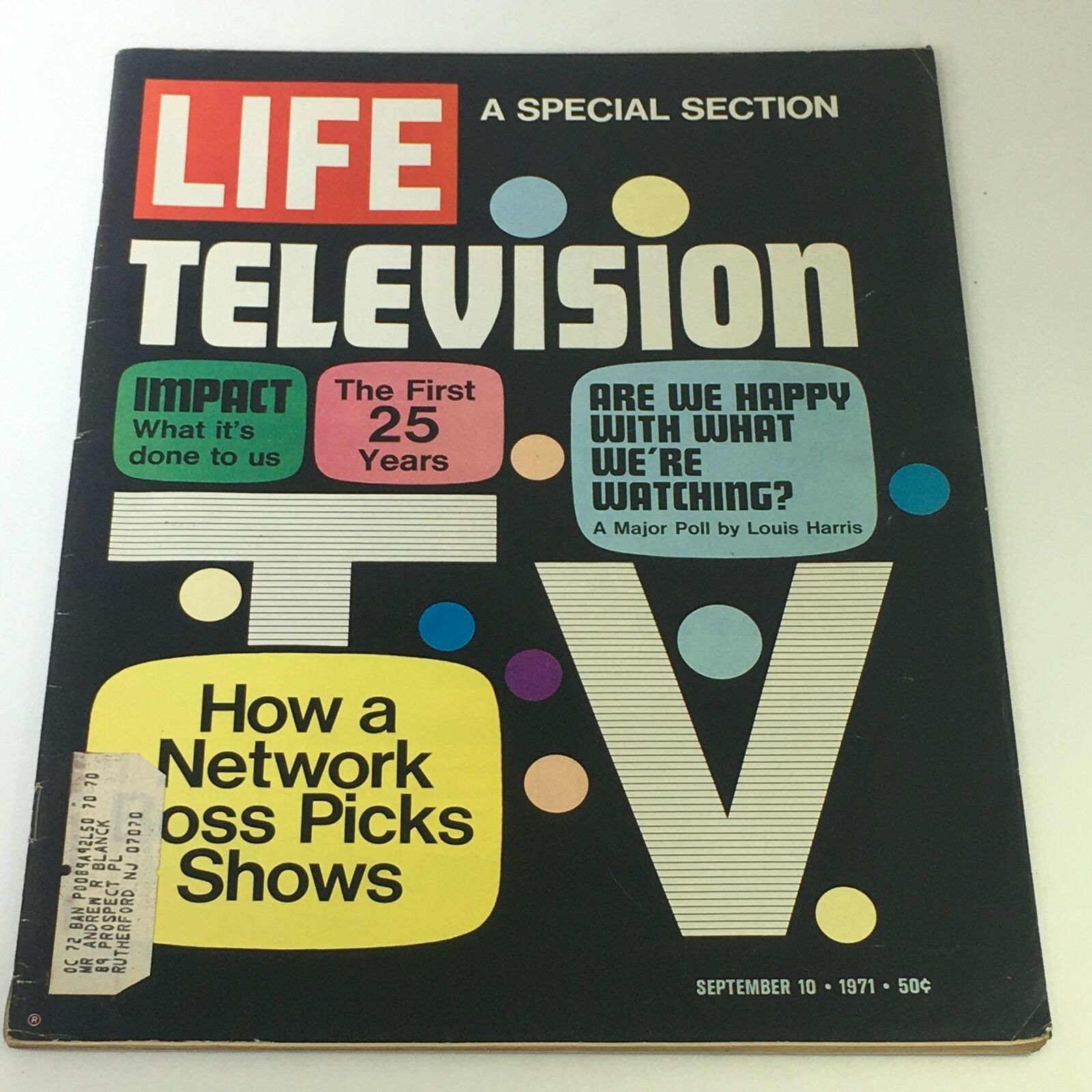 Cover of VTG Life Magazine September 10, 1971 featuring a special section on television's impact over the first 25 years, colorful design, and focus on television programming and audience preferences.