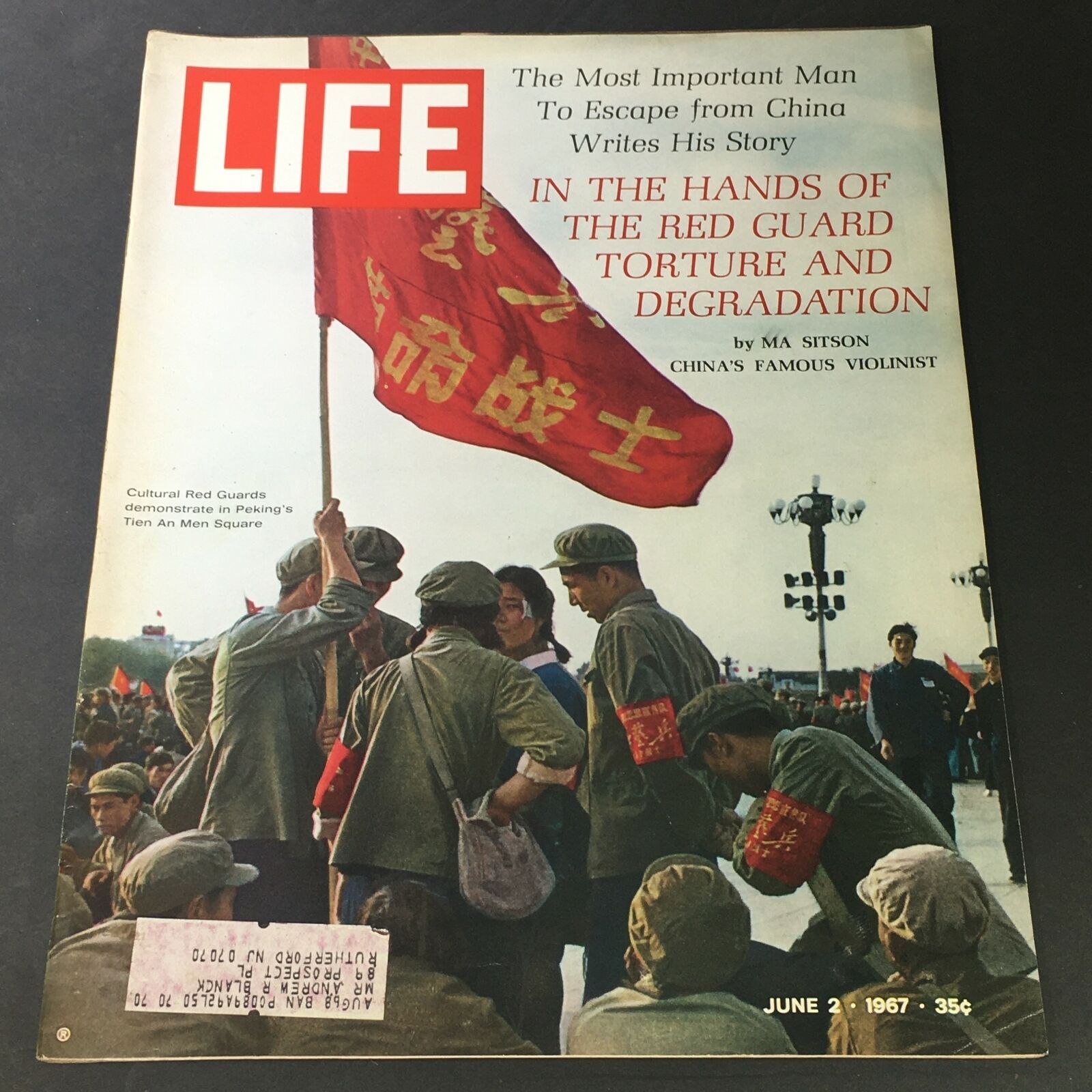 Cover of VTG Life Magazine from June 2, 1967 featuring the Red Guards at Peking's Tien An Men Square, showcasing historical imagery and cultural significance.