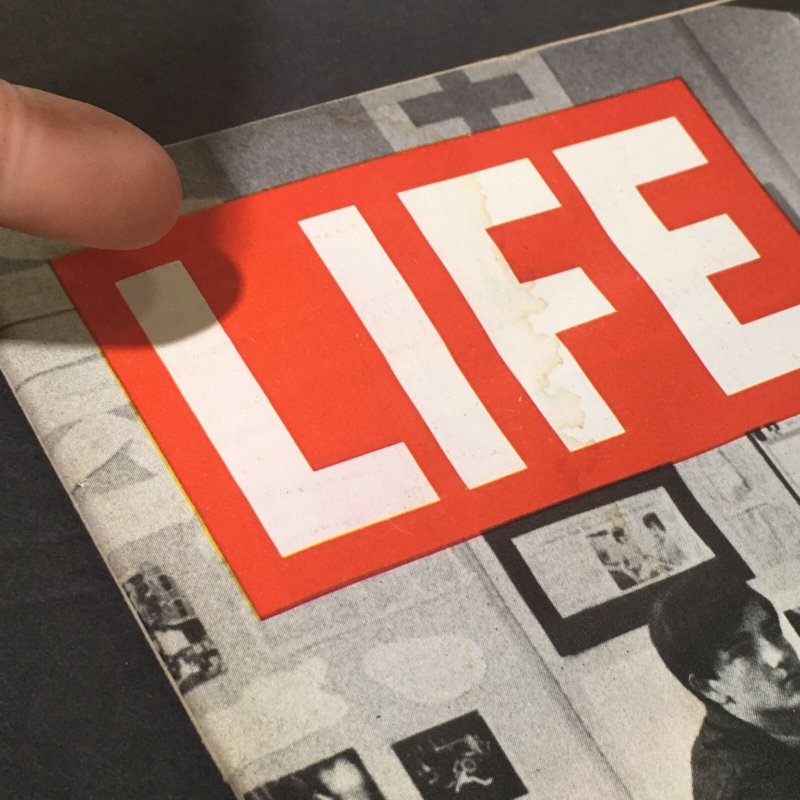 Close-up view of the VTG Life Magazine April 2 1971 title logo showing the word 'LIFE' with vintage texture and minor aging, emphasizing its historical significance.