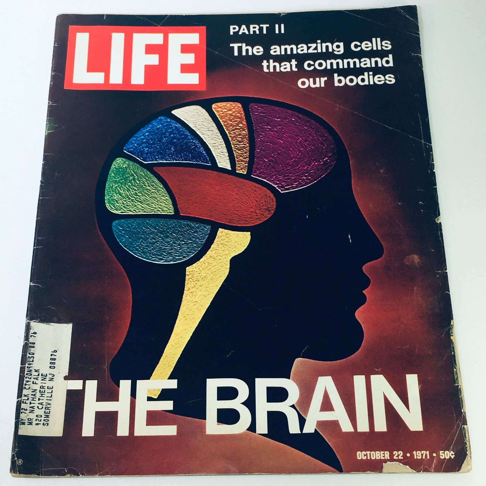 VTG Life Magazine October 22 1971 cover featuring 'Part II The Amazing Cells and The Brain' with vibrant colors and an illustration of a brain.