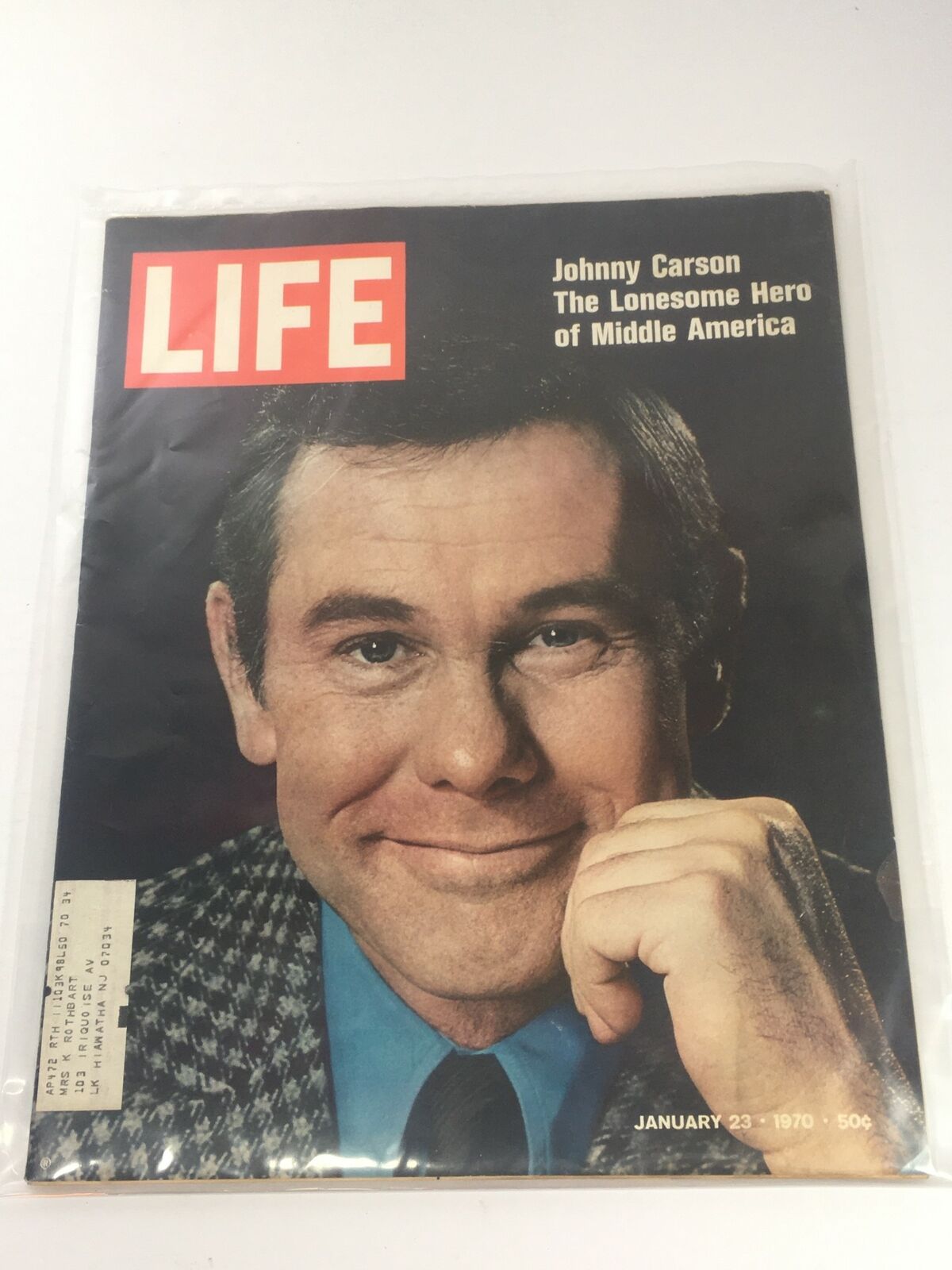 Vintage Life Magazine cover from January 23, 1970, featuring Johnny Carson with the title 'The Lonesome Hero of Middle America'.