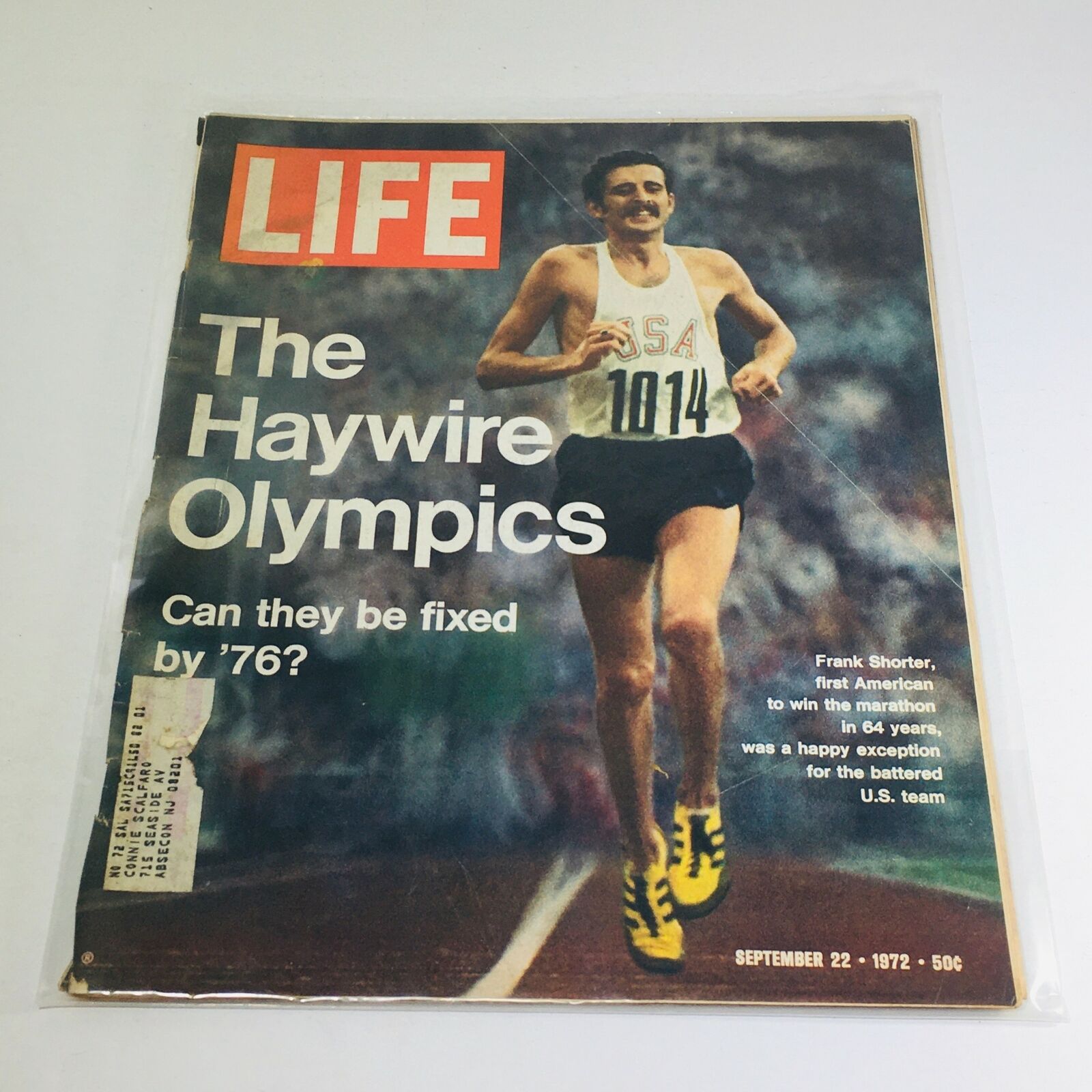 Cover of VTG Life Magazine dated September 22, 1972, featuring Frank Shorter, the first American to win the Olympic marathon, with a headline about the Haywire Olympics.