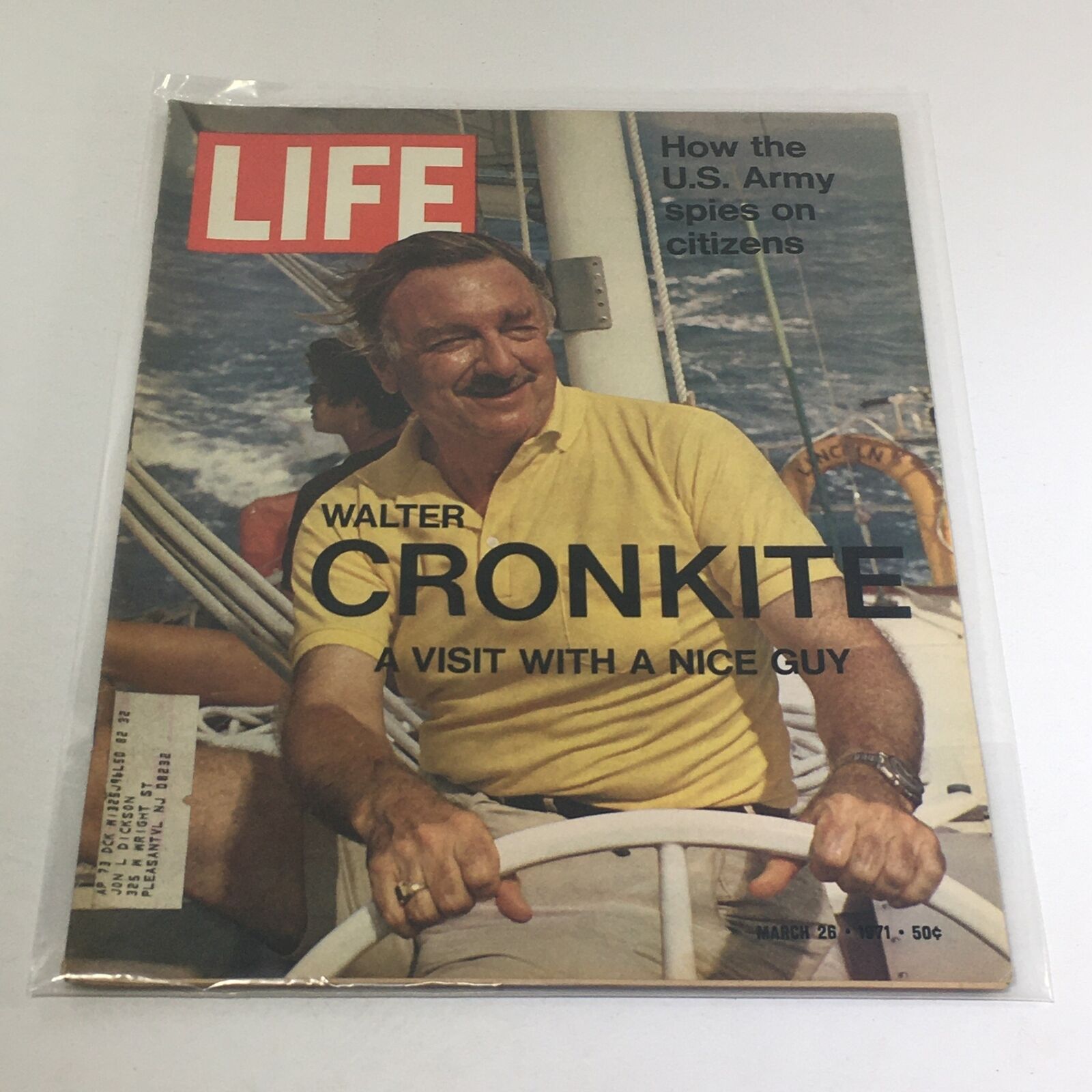 Vintage Life Magazine cover from March 26, 1971 featuring Walter Cronkite with the title 'A Visit With A Nice Guy', depicting Cronkite smiling on a boat.